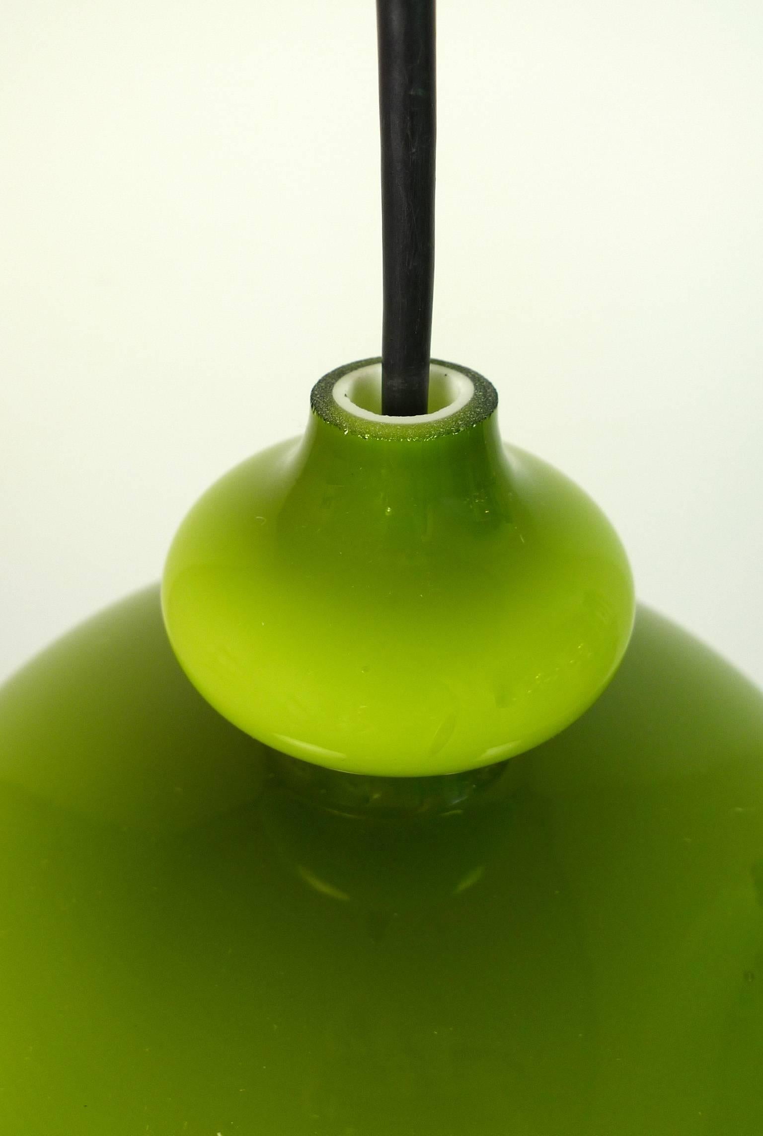 Green Pendant Lamp of Handblown Glass by Holmegaard for Staff, Germany, 1960s 4