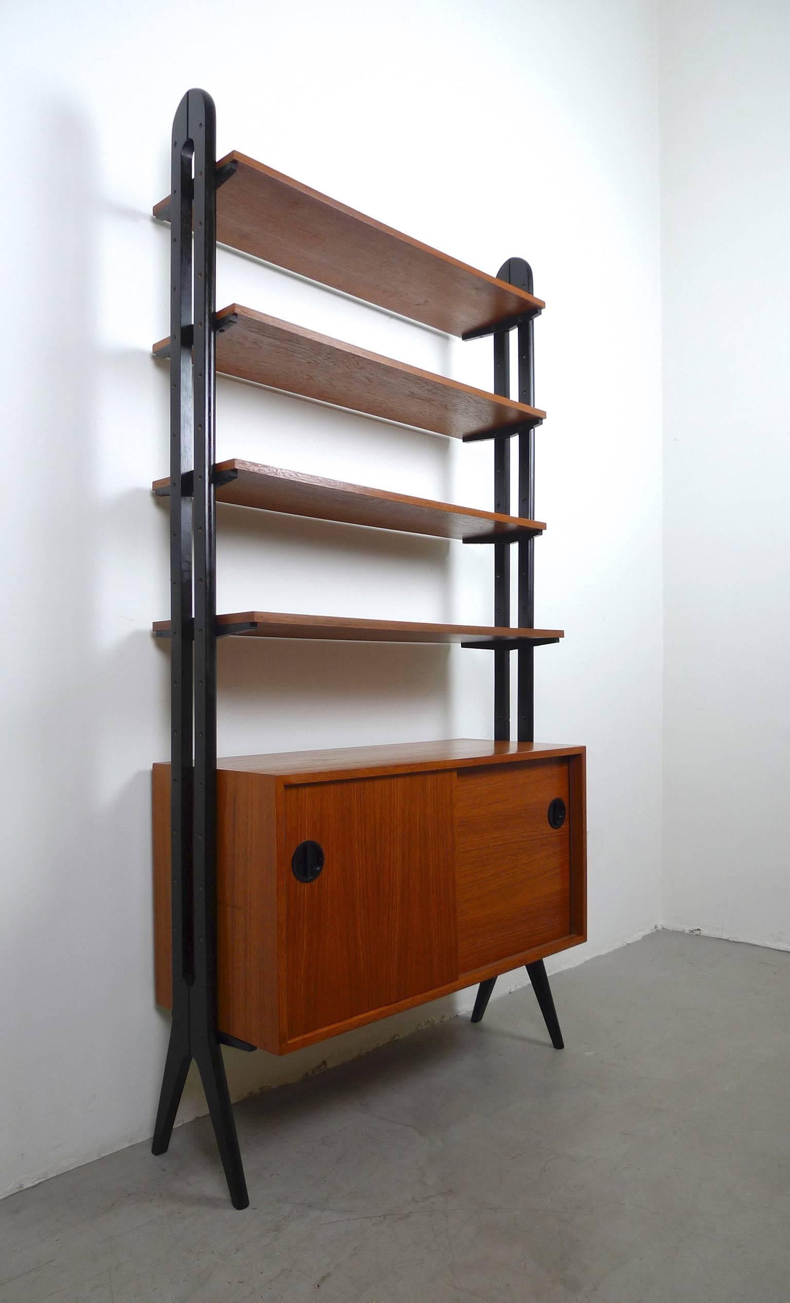 Lacquered 1950s Teak Shelf with Box and Boards from Denmark