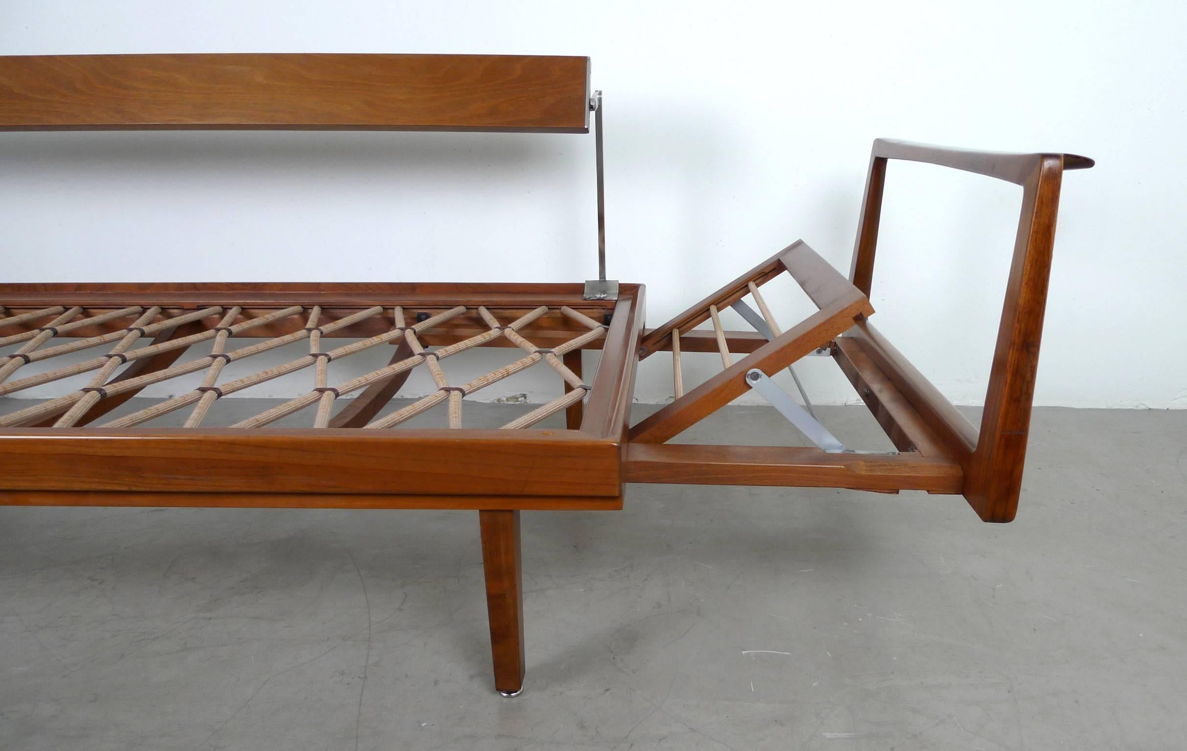 Metal Walter Knoll Sofa Bed with Walnut Frame from the 1950s, Germany