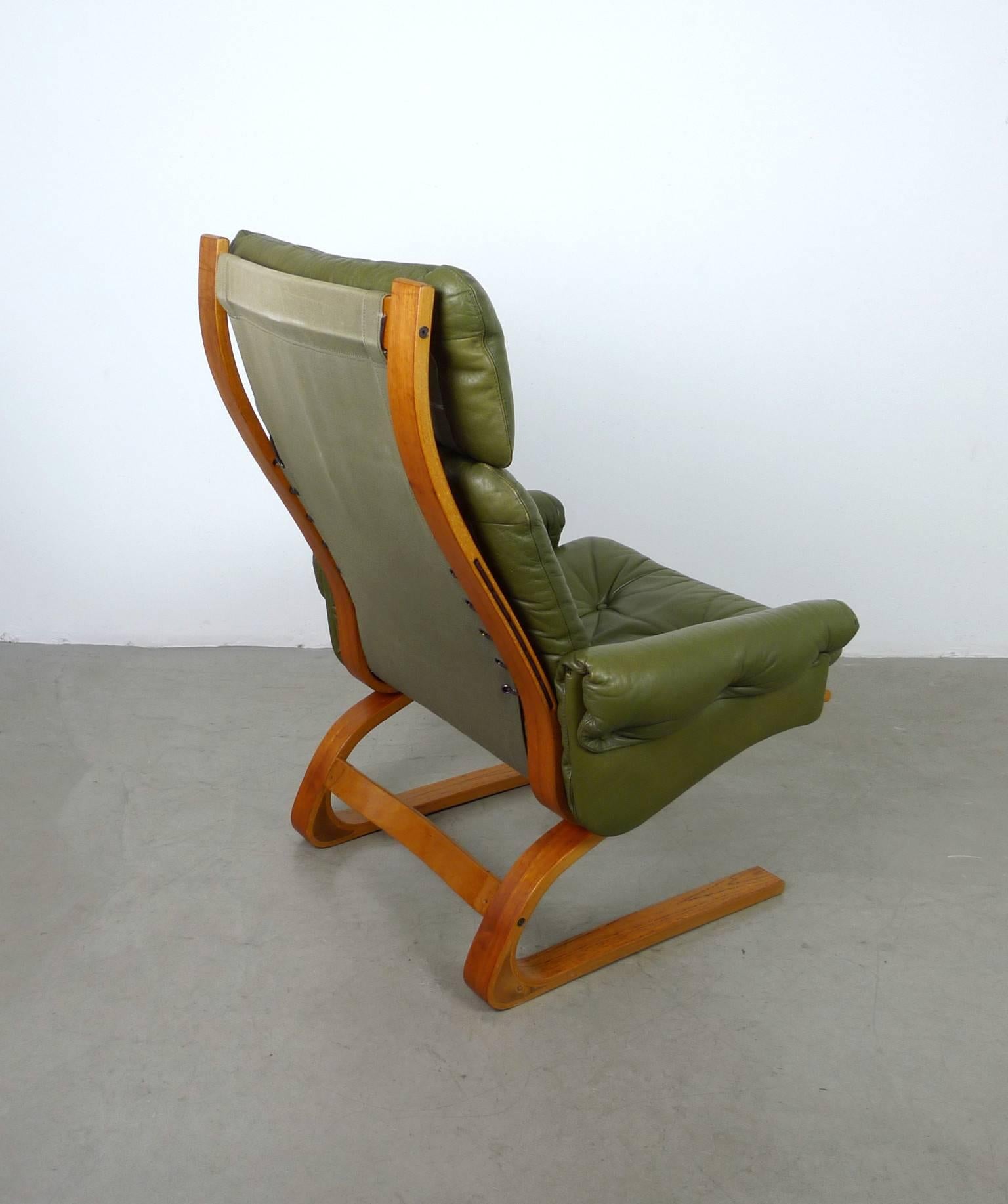 Leather Norwegian Kengu Lounge Chair and Ottoman by Solheim for Rykken, 1970s