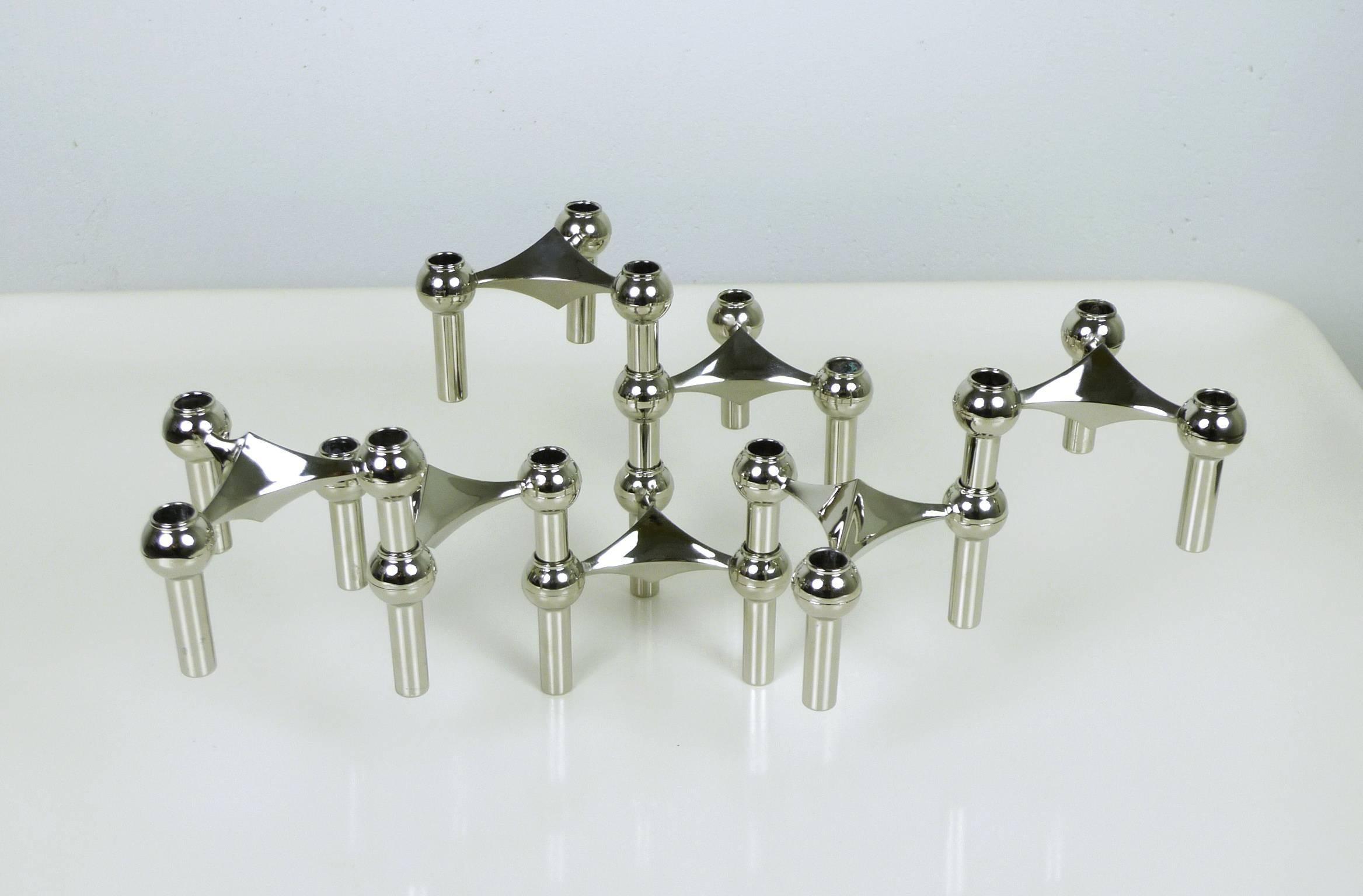 Metal S22 Candlestick Holders with Table Candles from Fritz Nagel, Germany, 1960s For Sale