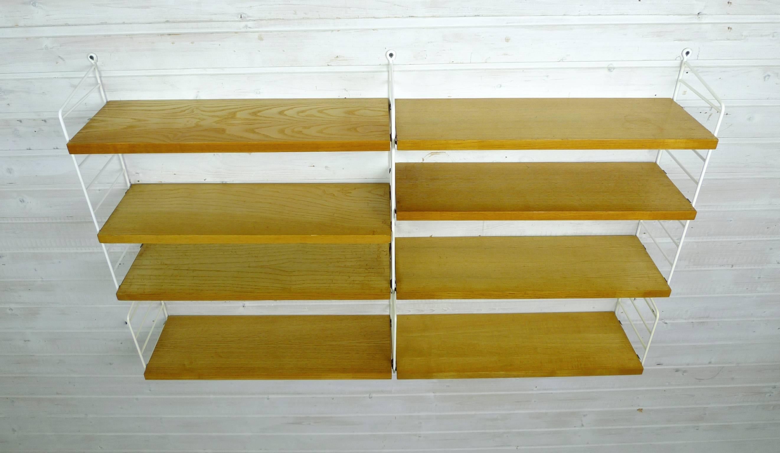 Scandinavian Modern Ash Wall Shelving System by Nisse Strinning for String Design AB, Sweden, 1960s