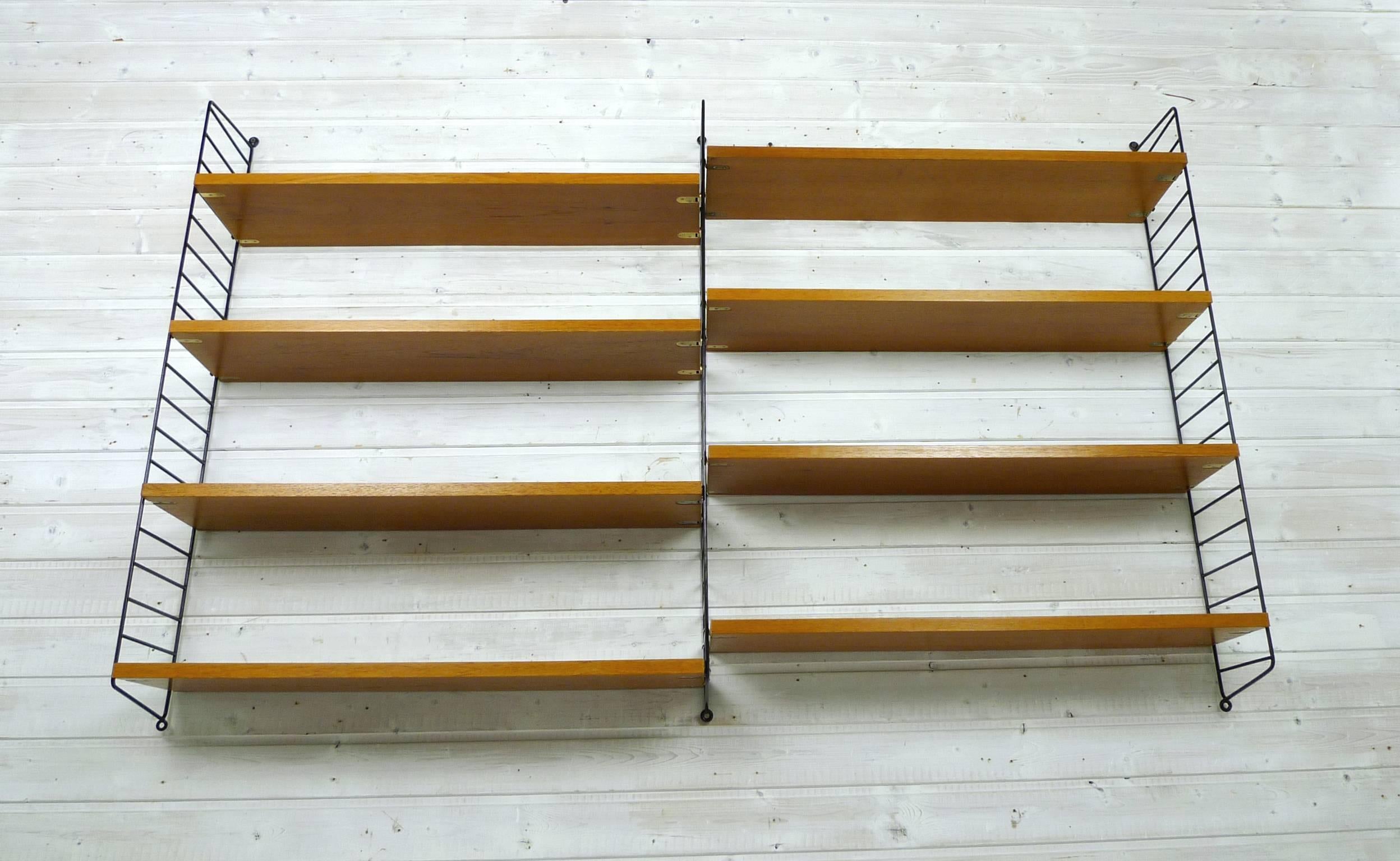 Scandinavian Modern Swedish Wall Unit with Eight Teak Shelves by Nisse Strinning for String, 1950s