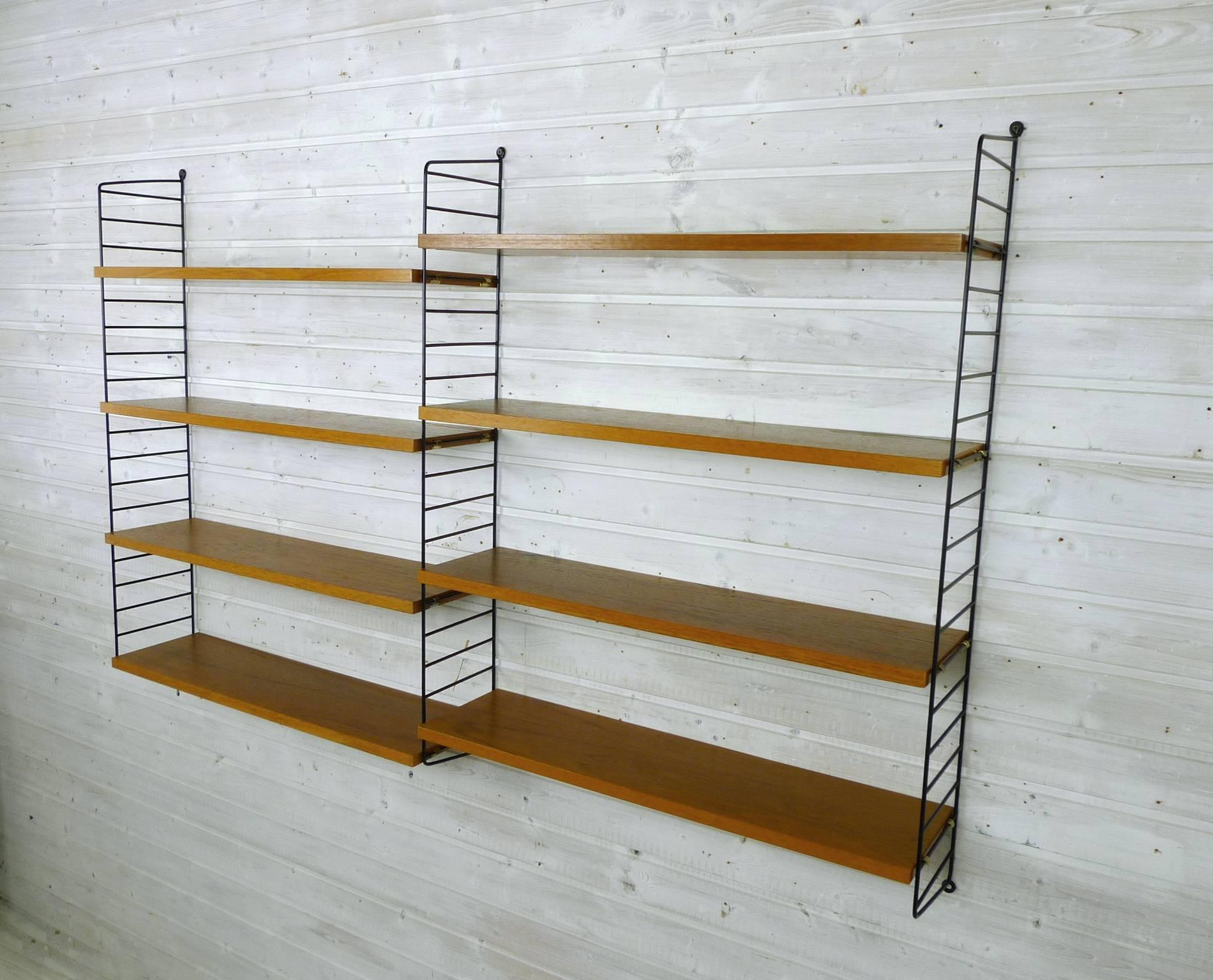 20th Century Swedish Wall Unit with Eight Teak Shelves by Nisse Strinning for String, 1950s