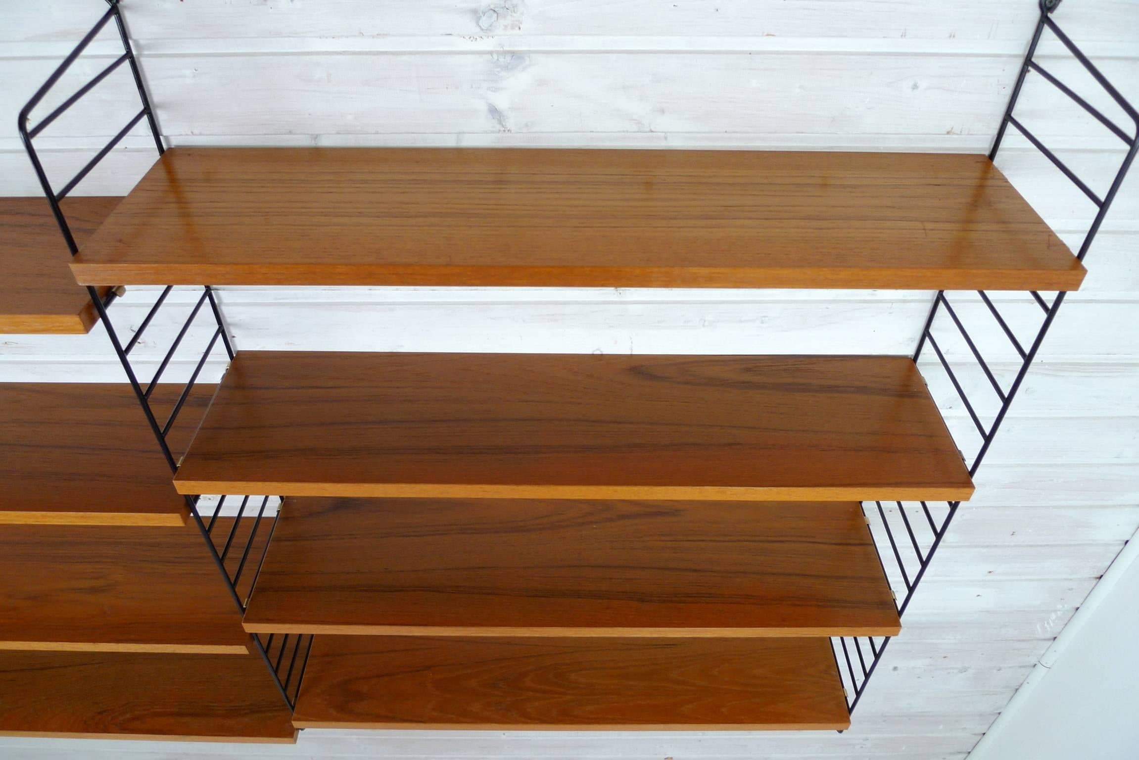 Swedish Wall Unit with Eight Teak Shelves by Nisse Strinning for String, 1950s 1