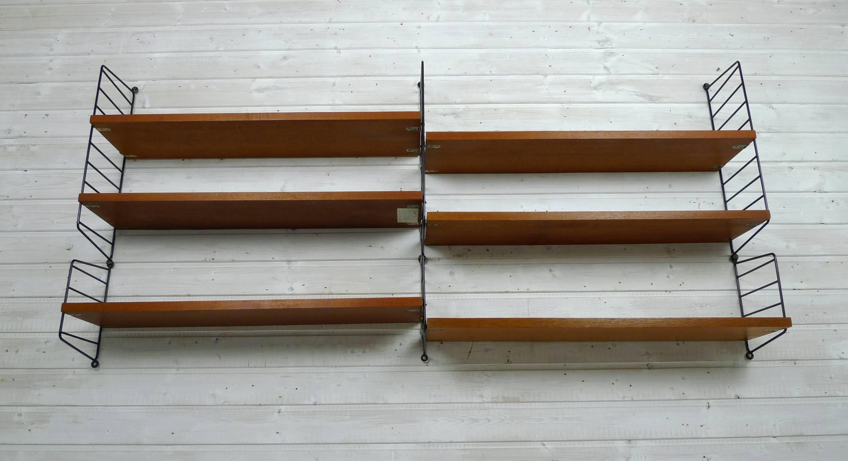 Scandinavian Modern Swedish Wall Unit with Six Teak Shelves by Nisse Strinning for String, 1950s