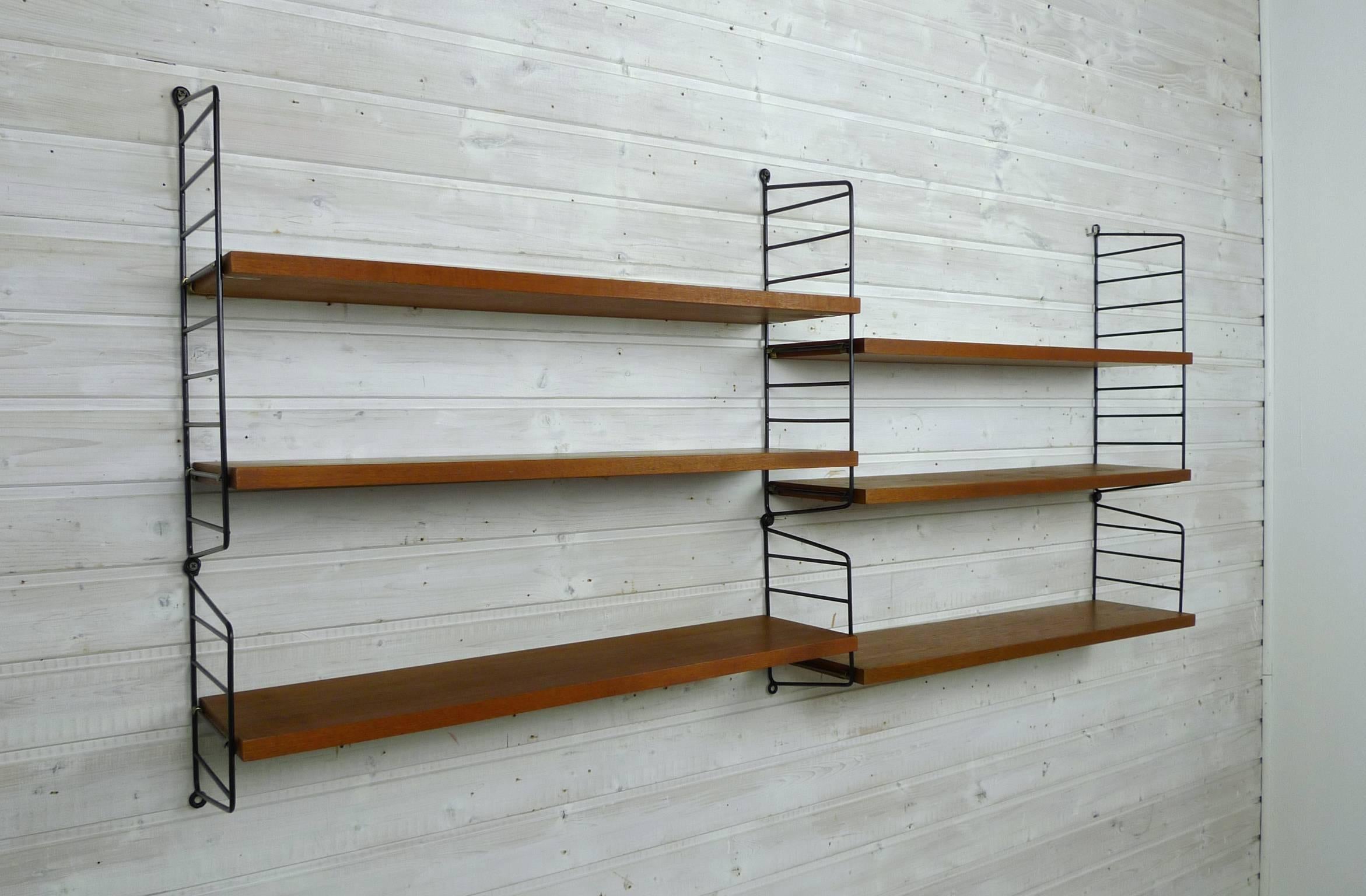 Swedish Wall Unit with Six Teak Shelves by Nisse Strinning for String, 1950s In Good Condition In Berlin, DE