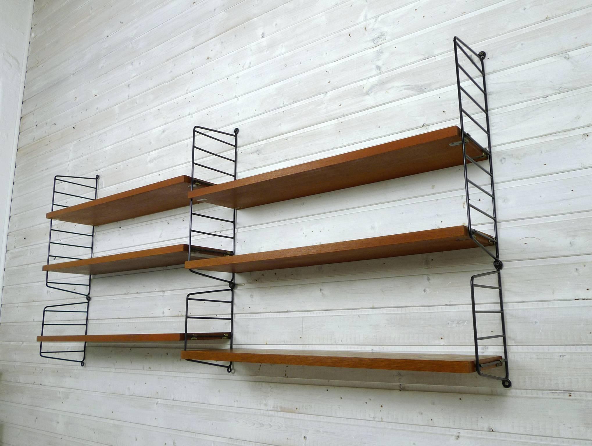 20th Century Swedish Wall Unit with Six Teak Shelves by Nisse Strinning for String, 1950s