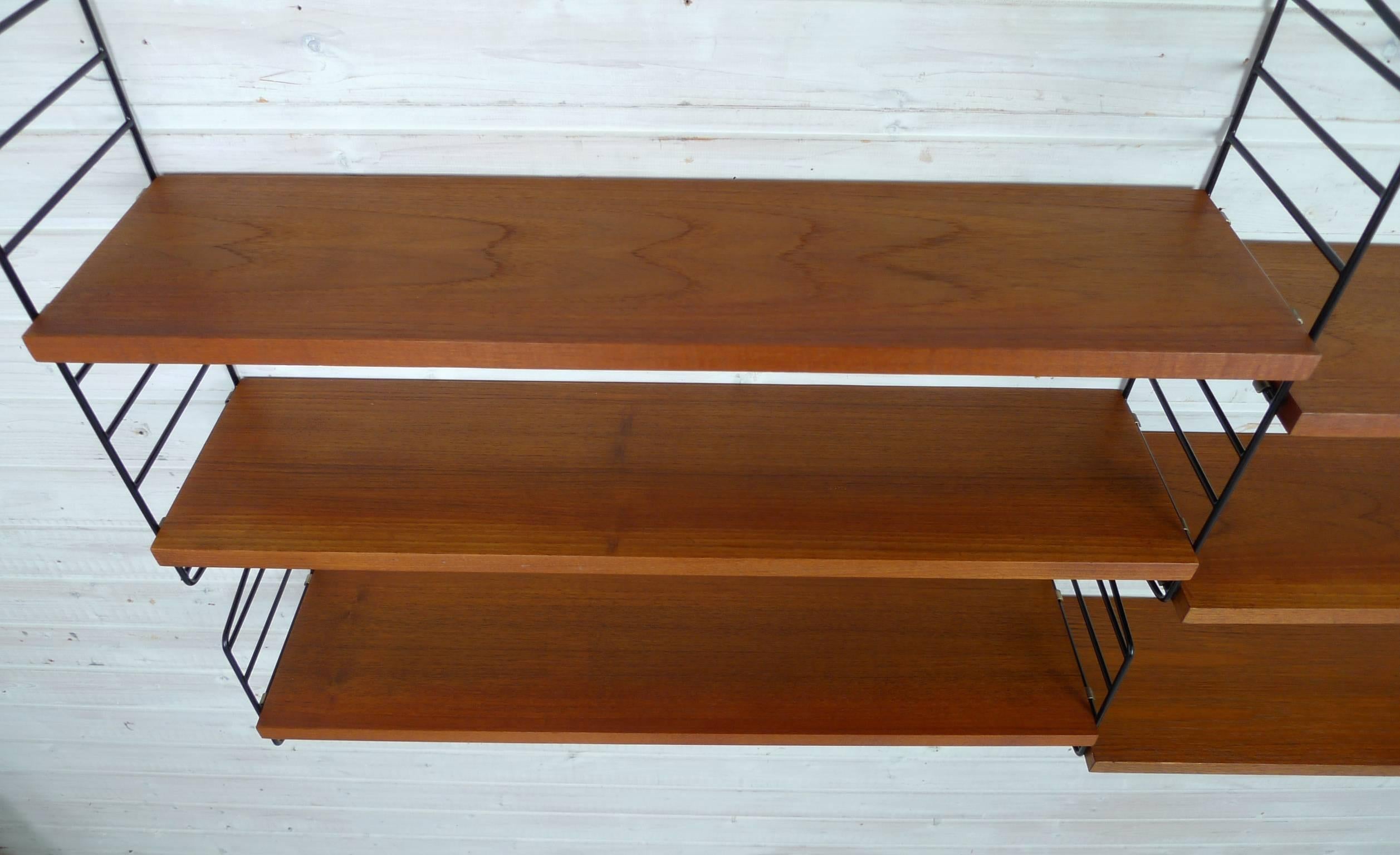 Metal Swedish Wall Unit with Six Teak Shelves by Nisse Strinning for String, 1950s