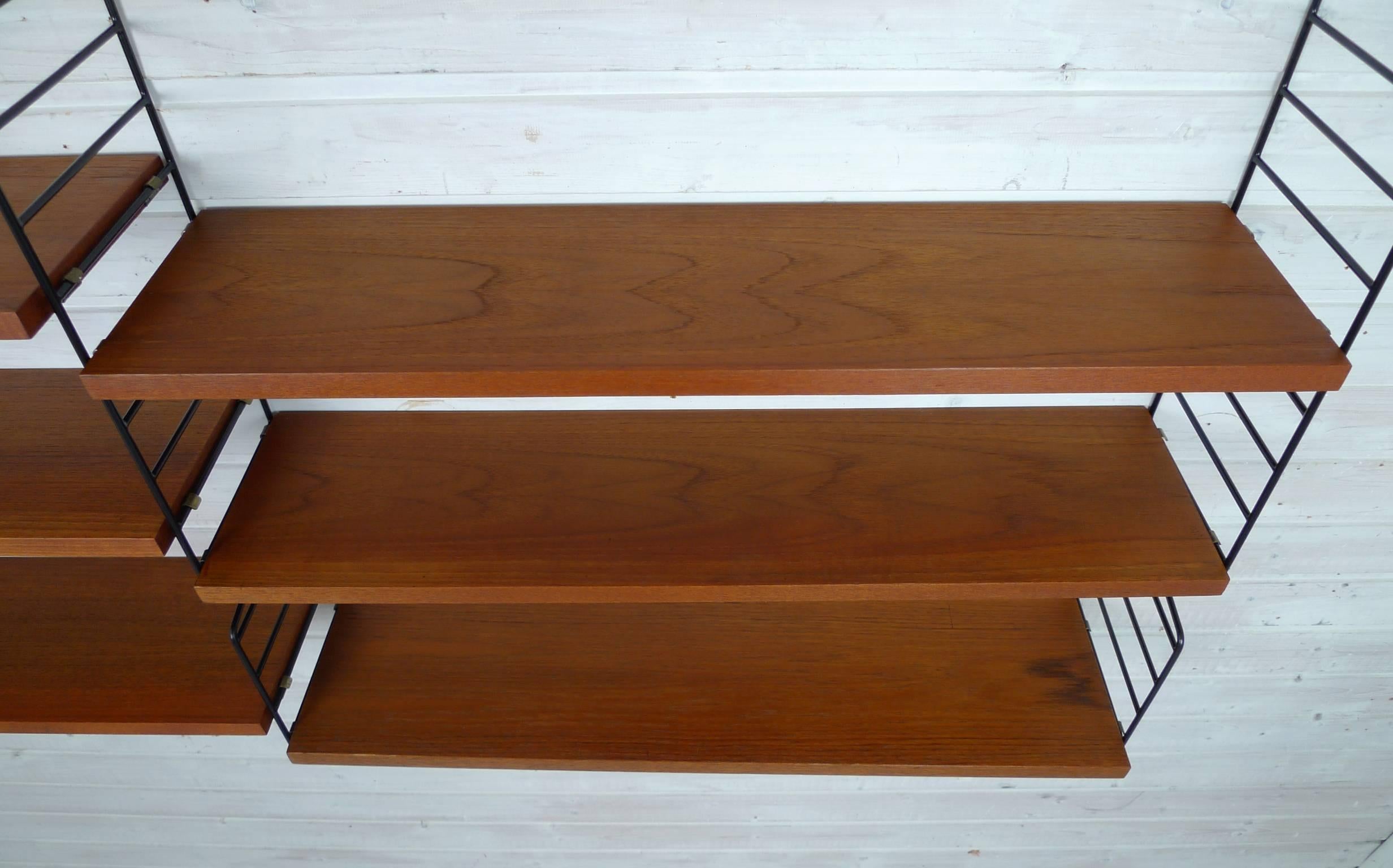 Swedish Wall Unit with Six Teak Shelves by Nisse Strinning for String, 1950s 1