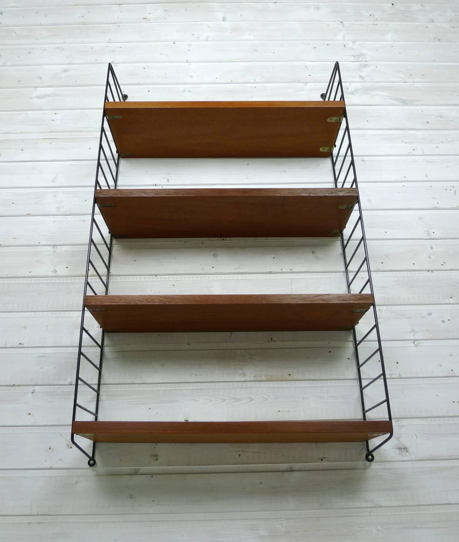 Scandinavian Modern Swedish Wall Unit with Four Teak Shelves by Nisse Strinning for String, 1950s