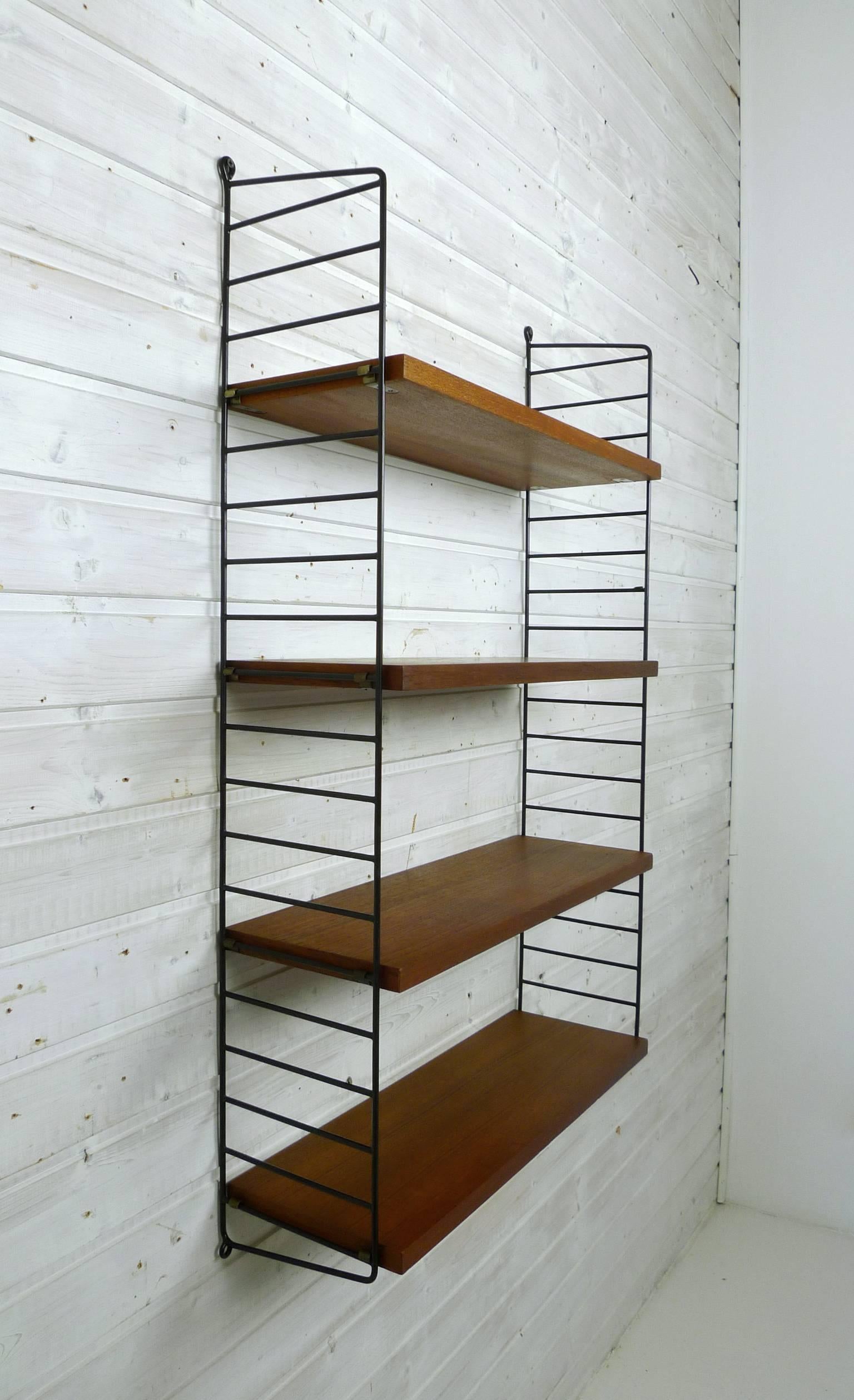 Swedish Wall Unit with Four Teak Shelves by Nisse Strinning for String, 1950s In Good Condition In Berlin, DE