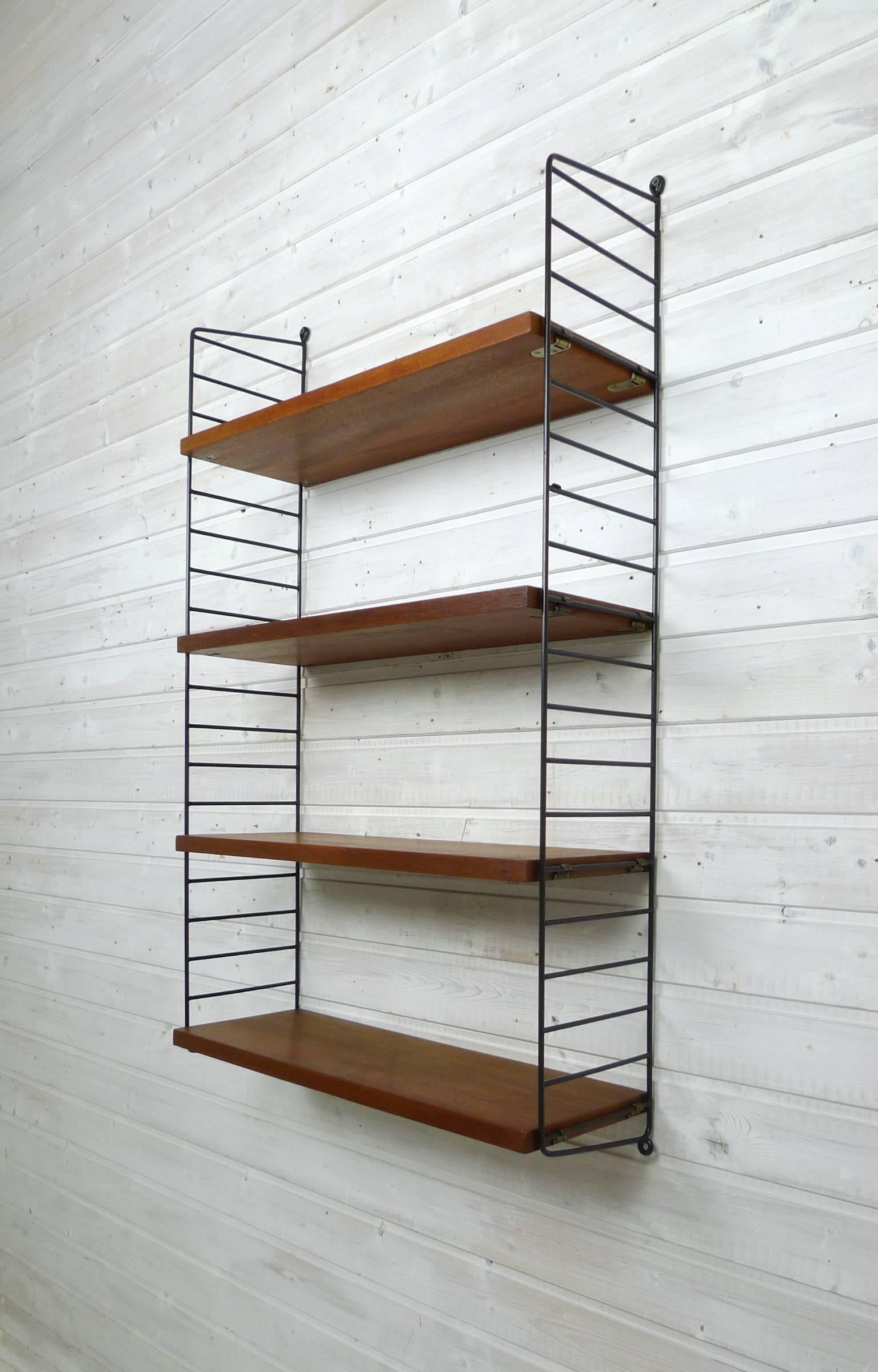 20th Century Swedish Wall Unit with Four Teak Shelves by Nisse Strinning for String, 1950s