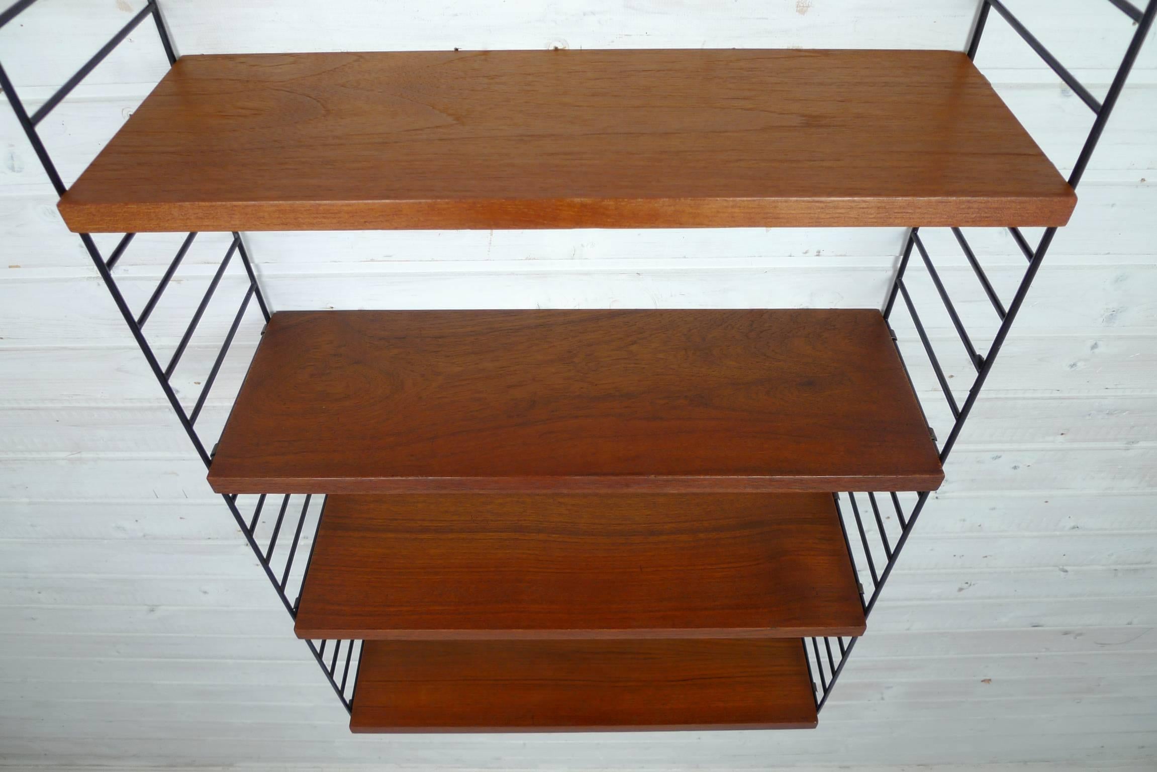 Metal Swedish Wall Unit with Four Teak Shelves by Nisse Strinning for String, 1950s