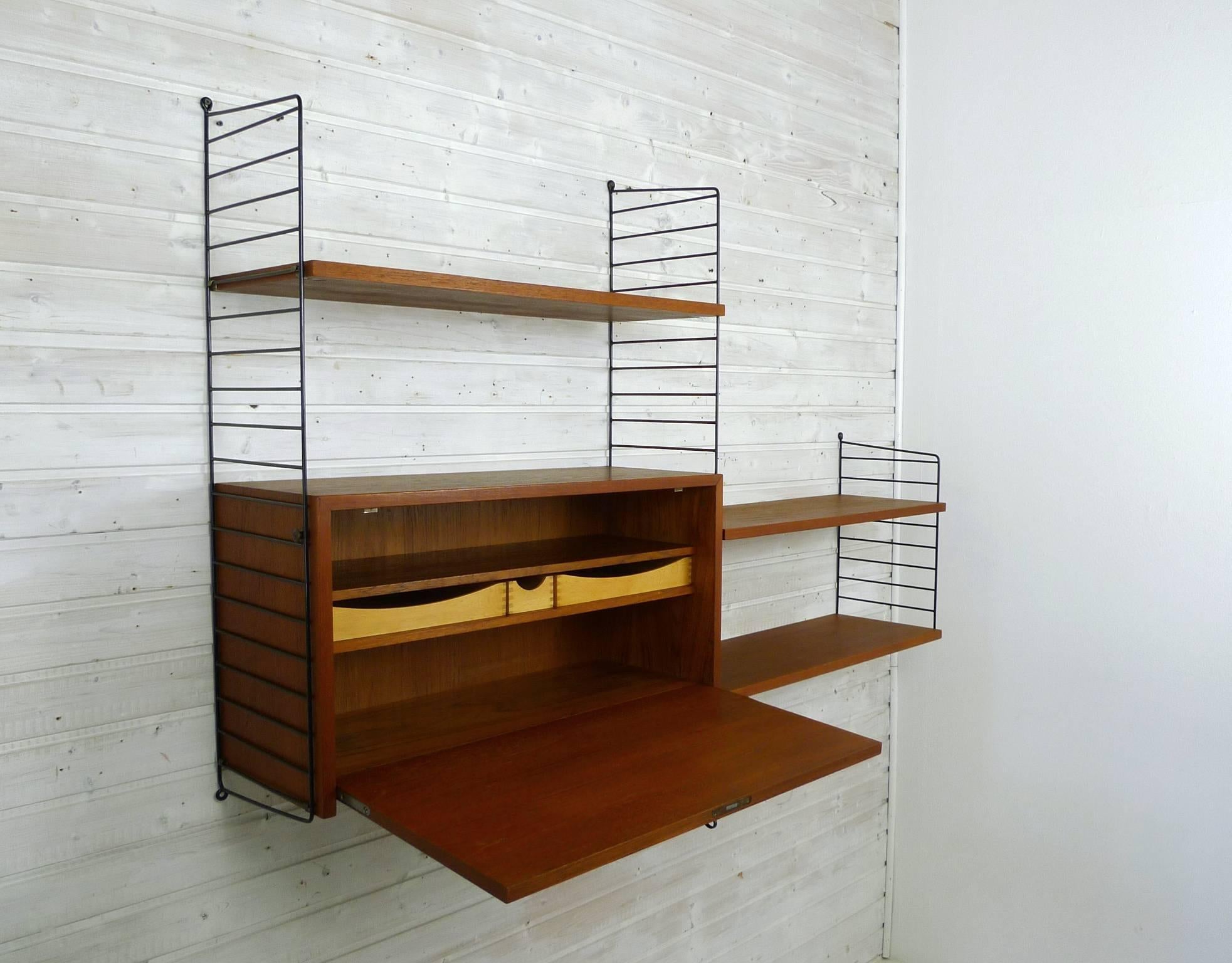 20th Century Swedish Wall Unit with Teak Box and Shelves by Nisse Strinning for String, 1950s For Sale