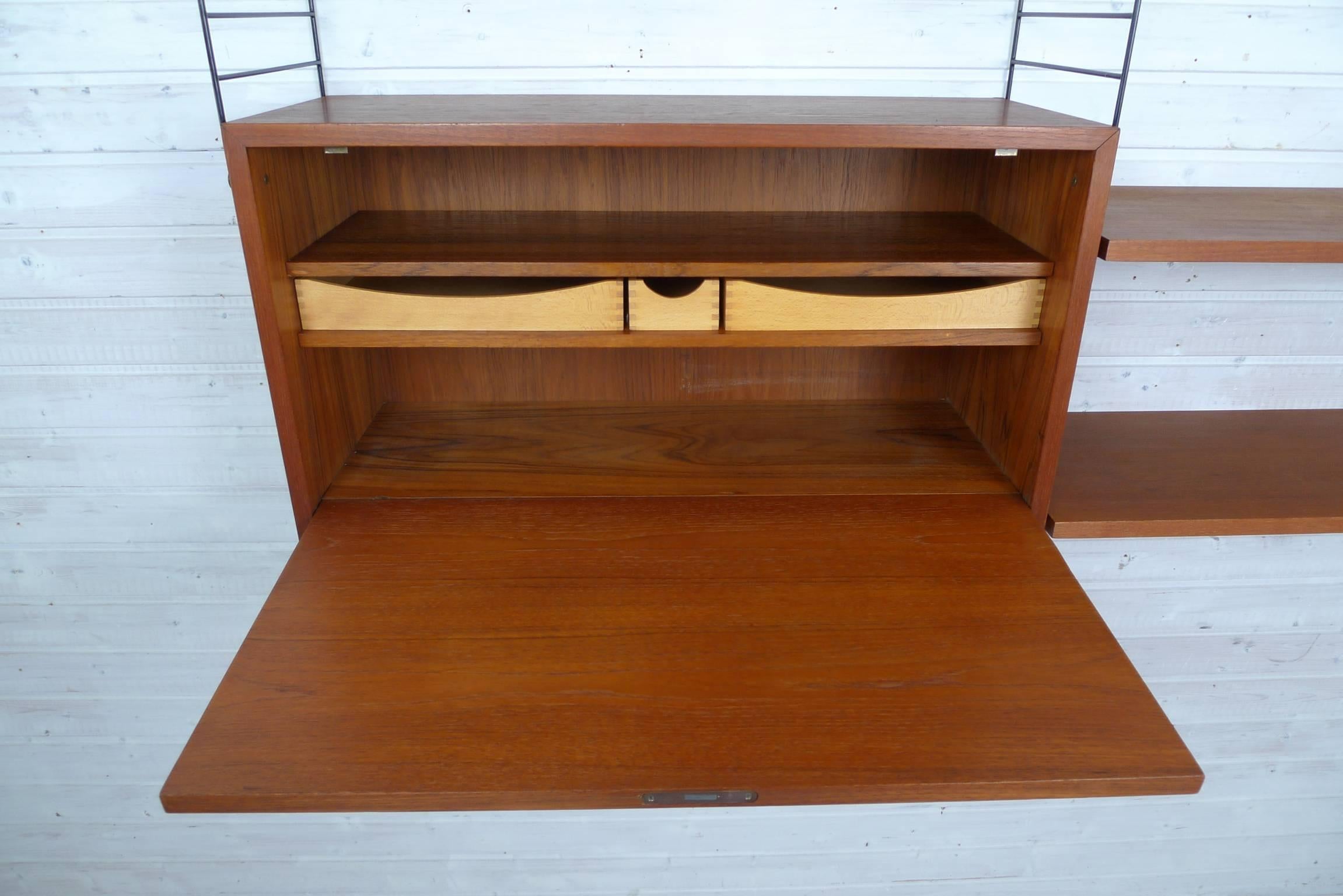 Metal Swedish Wall Unit with Teak Box and Shelves by Nisse Strinning for String, 1950s For Sale