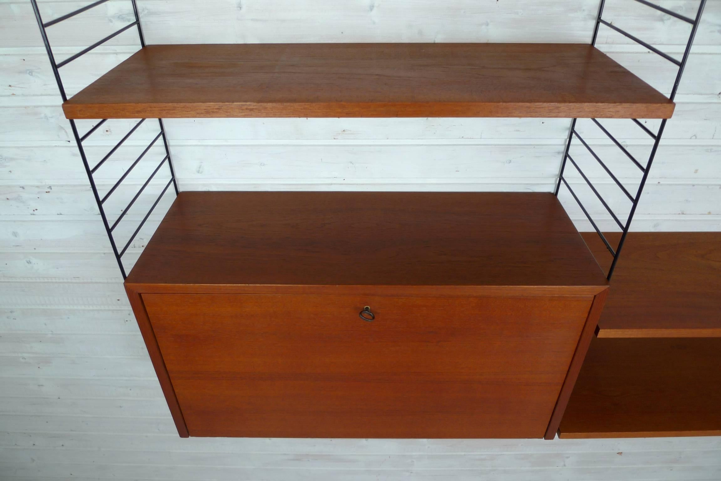 Swedish Wall Unit with Teak Box and Shelves by Nisse Strinning for String, 1950s For Sale 2