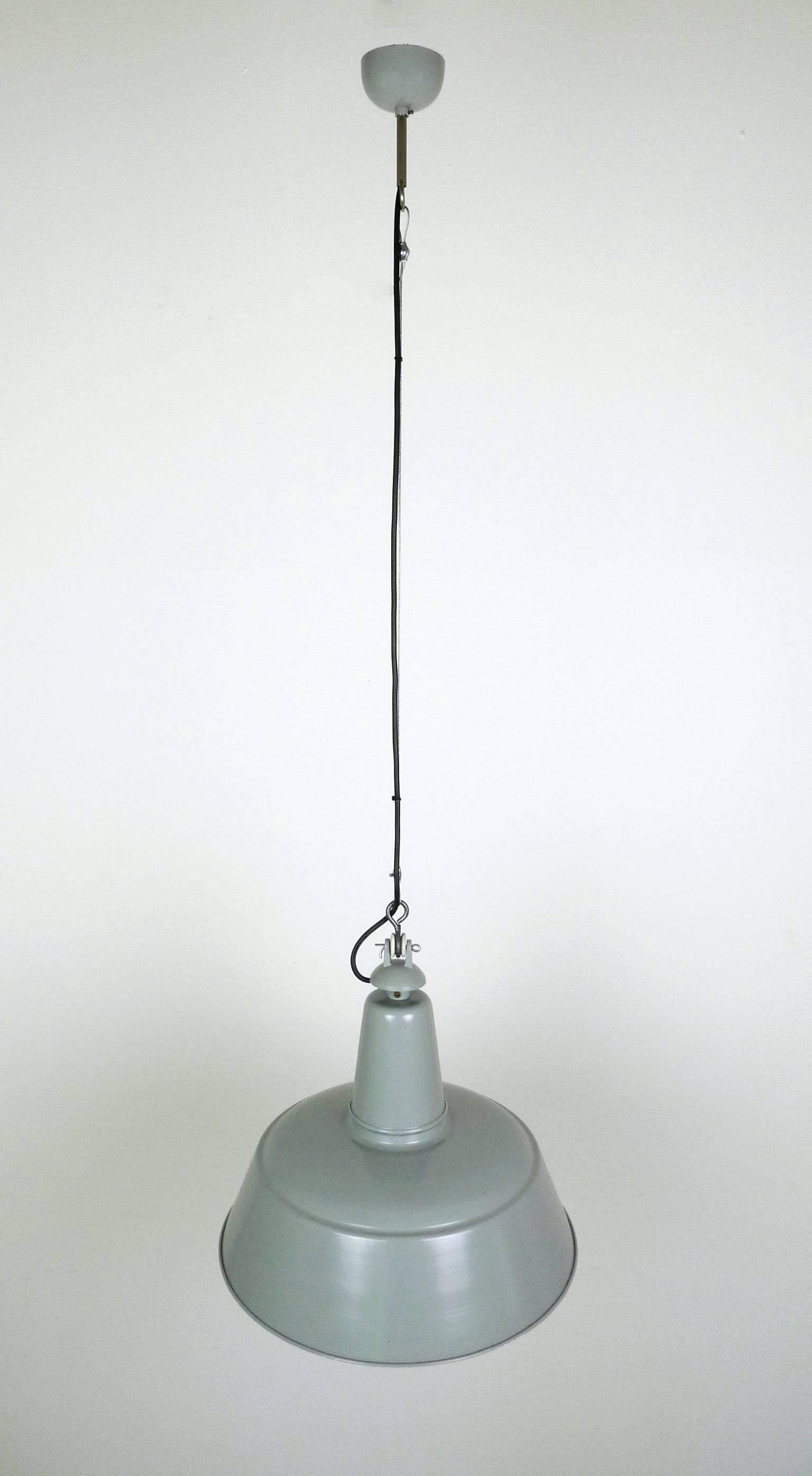 Lacquered German Light-Gray Metal Industrial Pendant from the 1950s