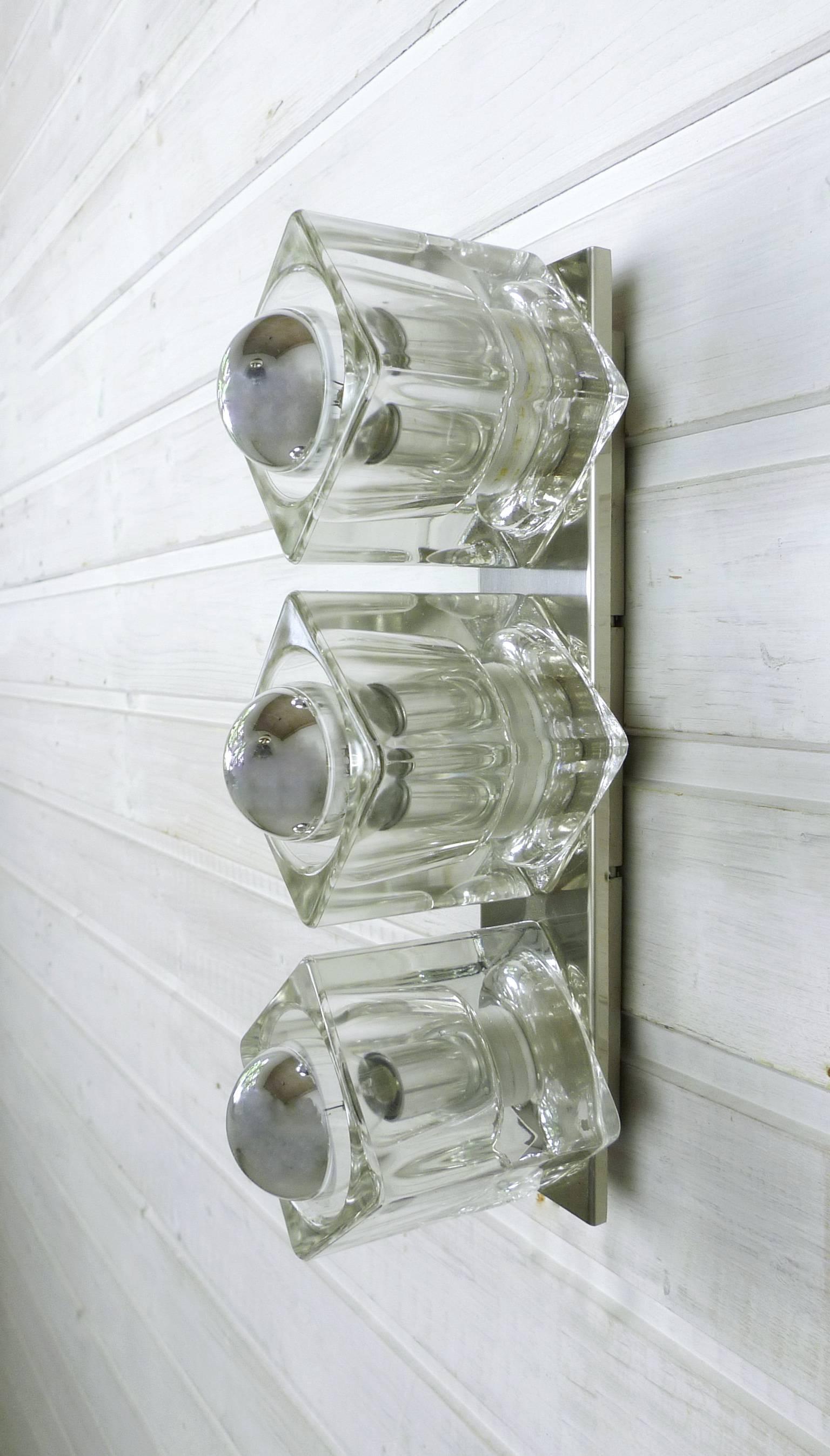 20th Century Wall Light with Three Glass Cubes from the 1970s, Germany