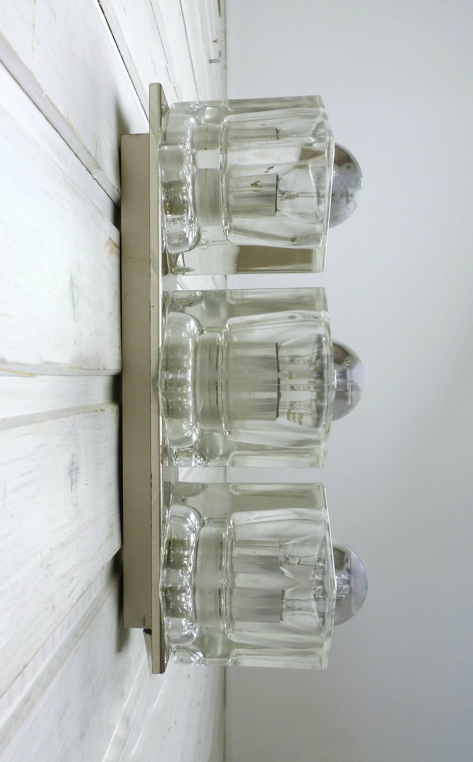 Metal Wall Light with Three Glass Cubes from the 1970s, Germany