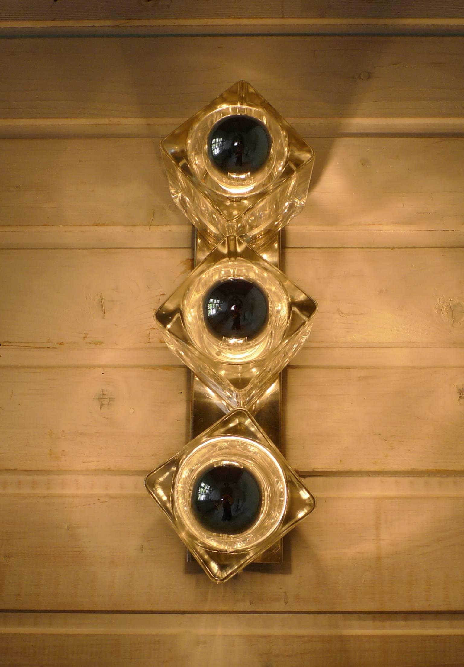 Wall Light with Three Glass Cubes from the 1970s, Germany 2