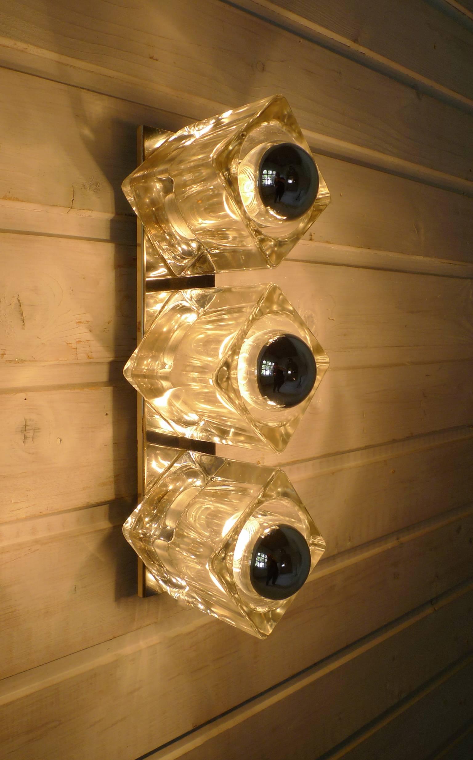 Wall Light with Three Glass Cubes from the 1970s, Germany 3