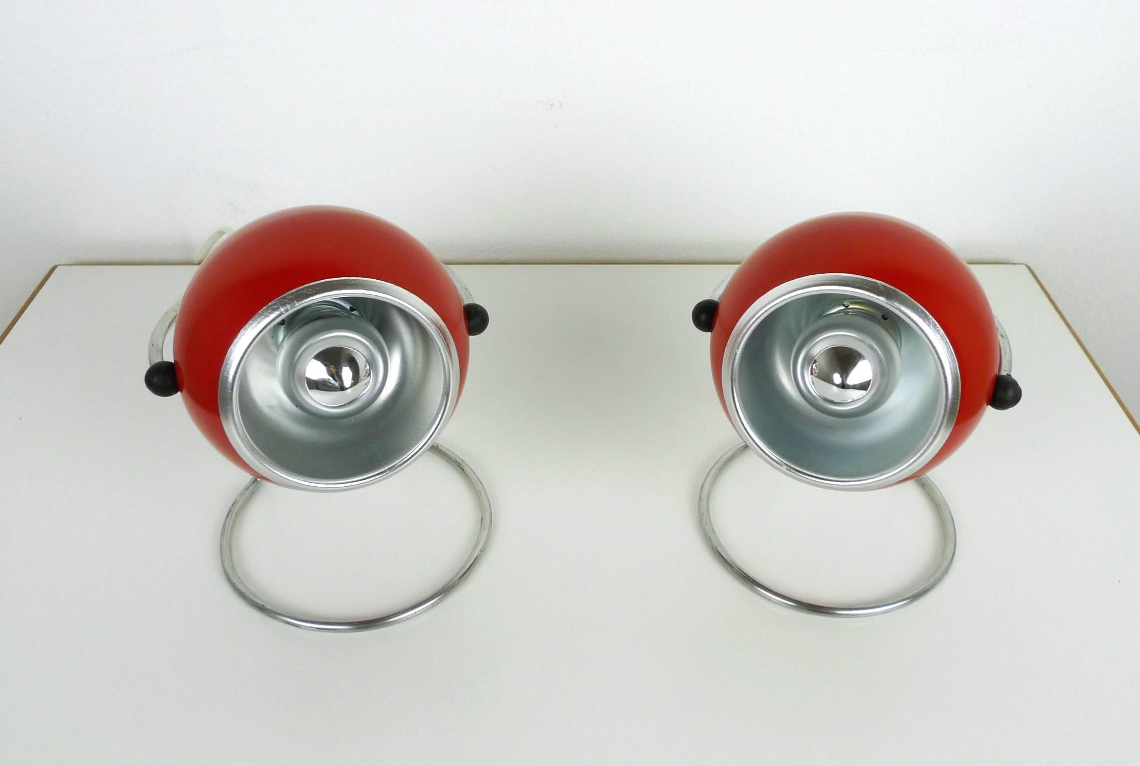 Space Age Pair of Red Nightstand Lamps from the 1960s, Germany