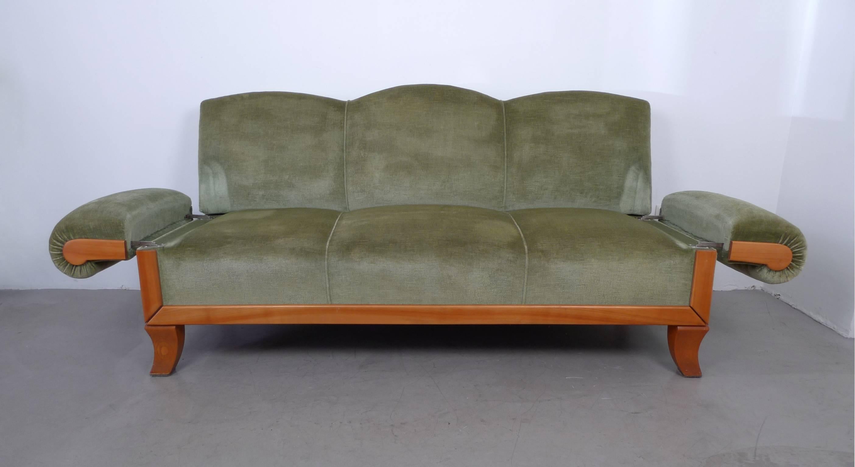 Fabric Three-Seat Cherry Framed Sofa from Germany, 1930s