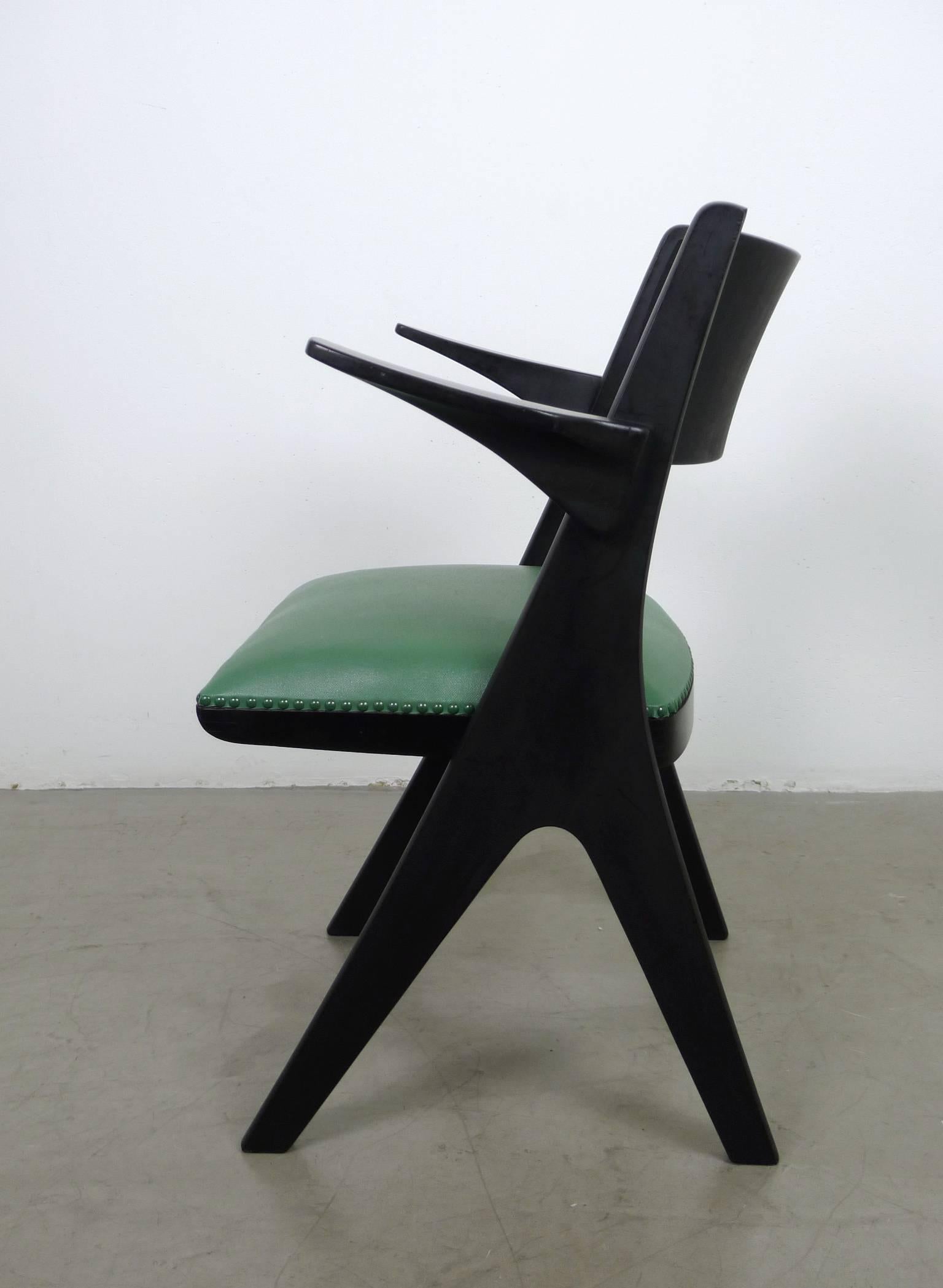 Faux Leather Green Model Penguin Armchair by Carl Sasse for Casala, Germany, 1950s For Sale