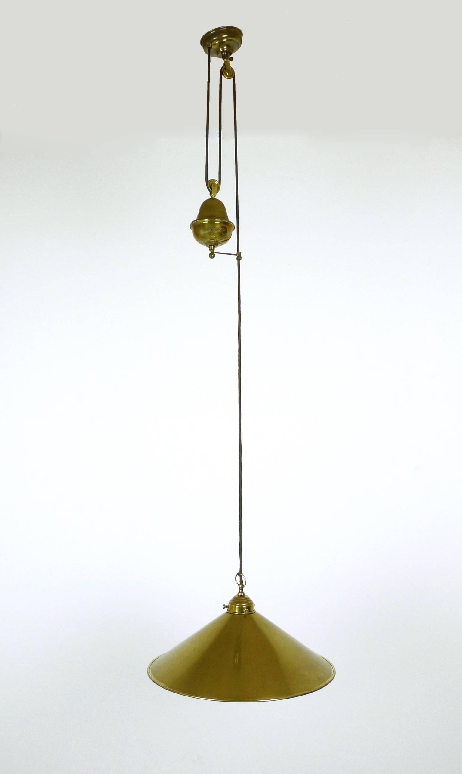 Mid-Century Modern German Brass Pulley Pendant from the 1950s