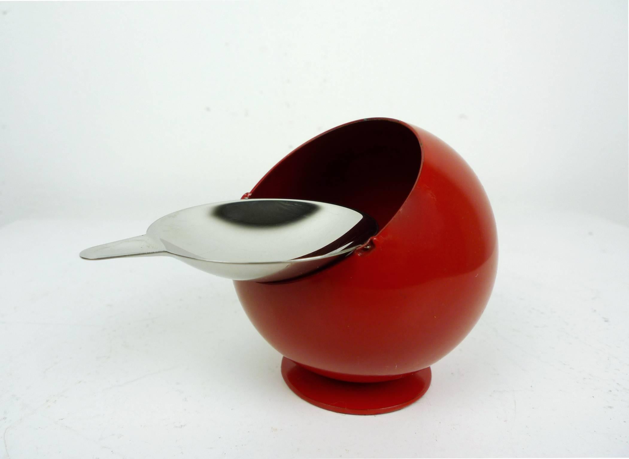 Metal Small Red Smokny Spherical Ashtray from F.W. Quist, Germany, 1970s