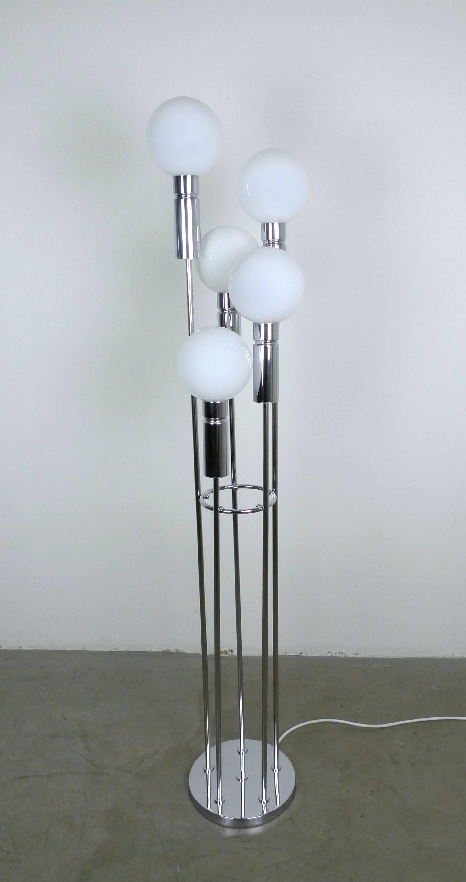 Space Age Chromed Floor Lamp with Five Glass Balls from Sölken, Germany, 1970s
