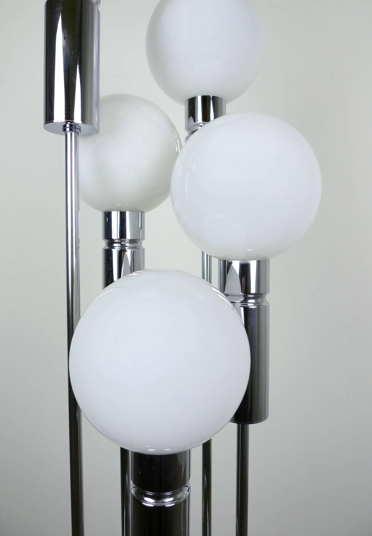 Chromed Floor Lamp with Five Glass Balls from Sölken, Germany, 1970s 1