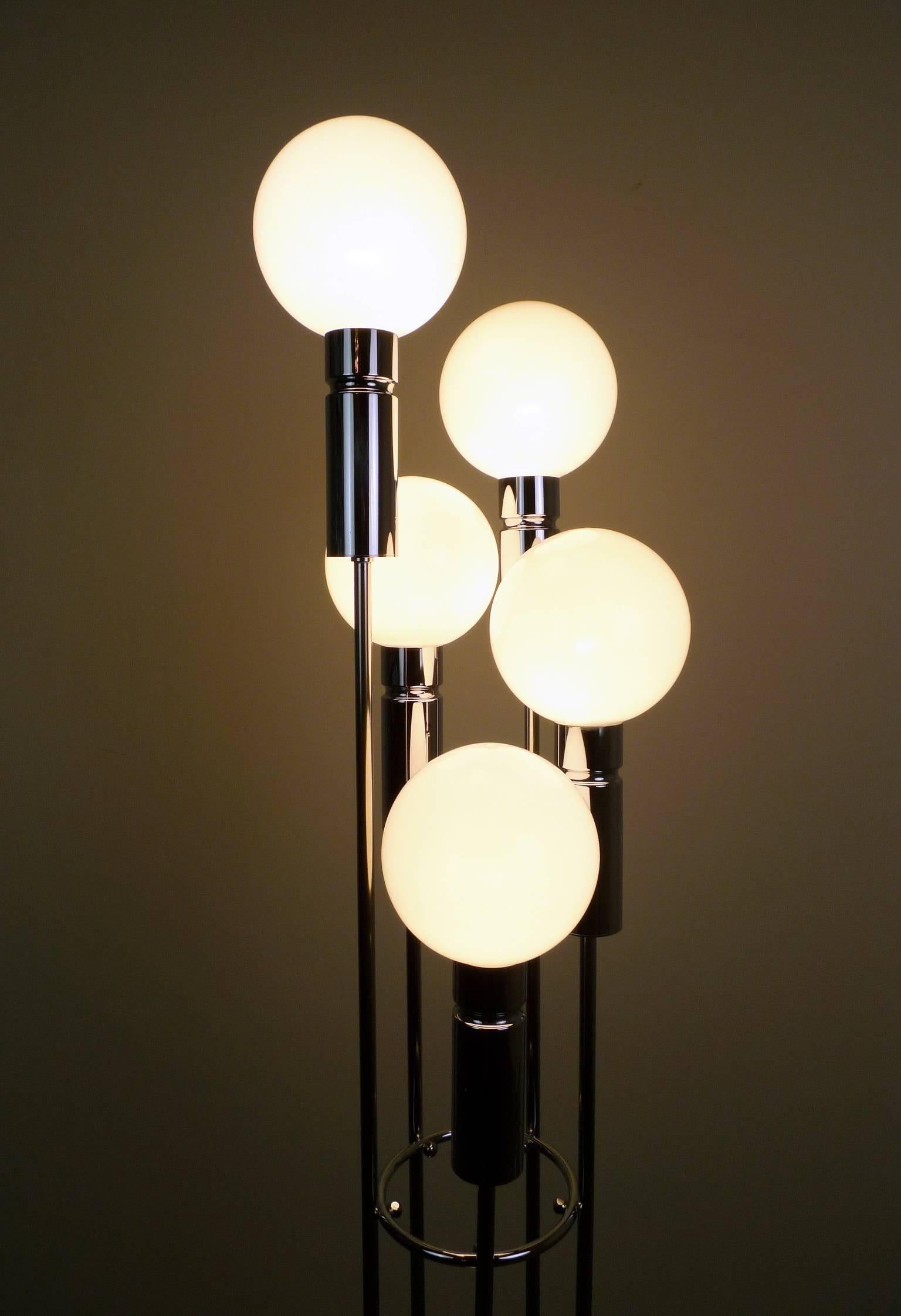 Metal Chromed Floor Lamp with Five Glass Balls from Sölken, Germany, 1970s