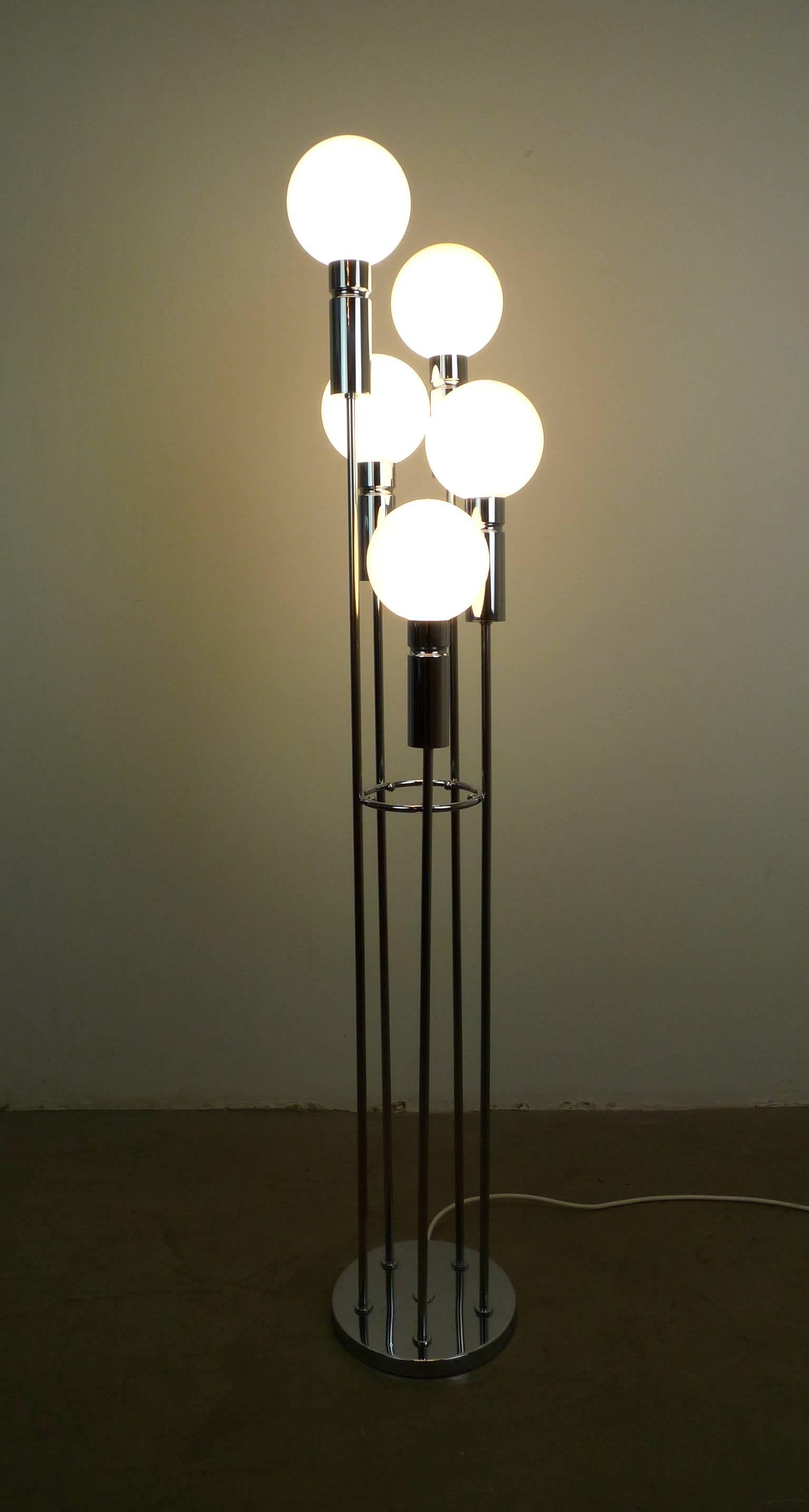 20th Century Chromed Floor Lamp with Five Glass Balls from Sölken, Germany, 1970s