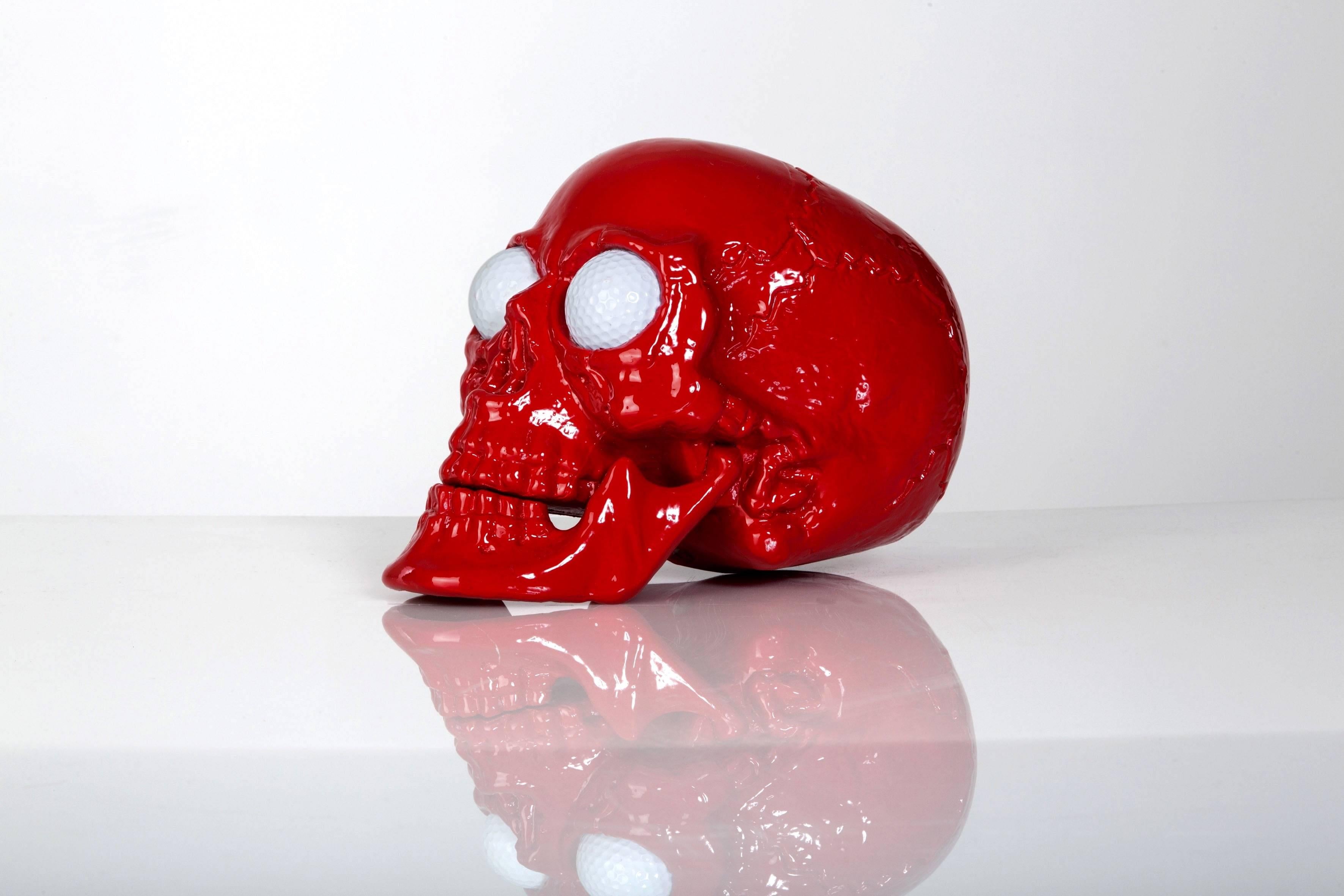 Contemporary Craneur - Resin Skull, Golf Balls Eyes and Stainless Steel Base by Hubert Privé For Sale