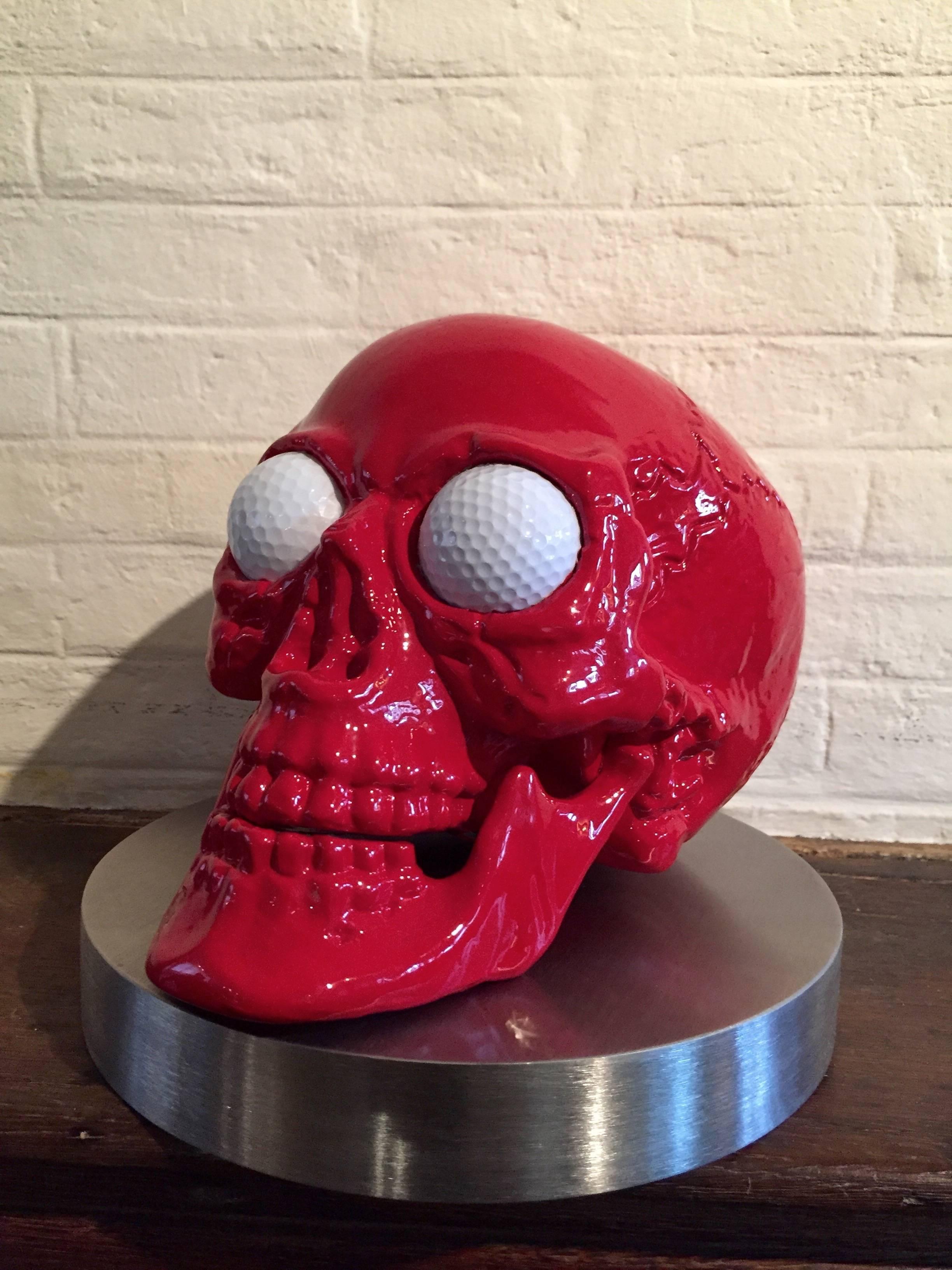 Craneur - Resin Skull, Golf Balls Eyes and Stainless Steel Base by Hubert Privé For Sale 2