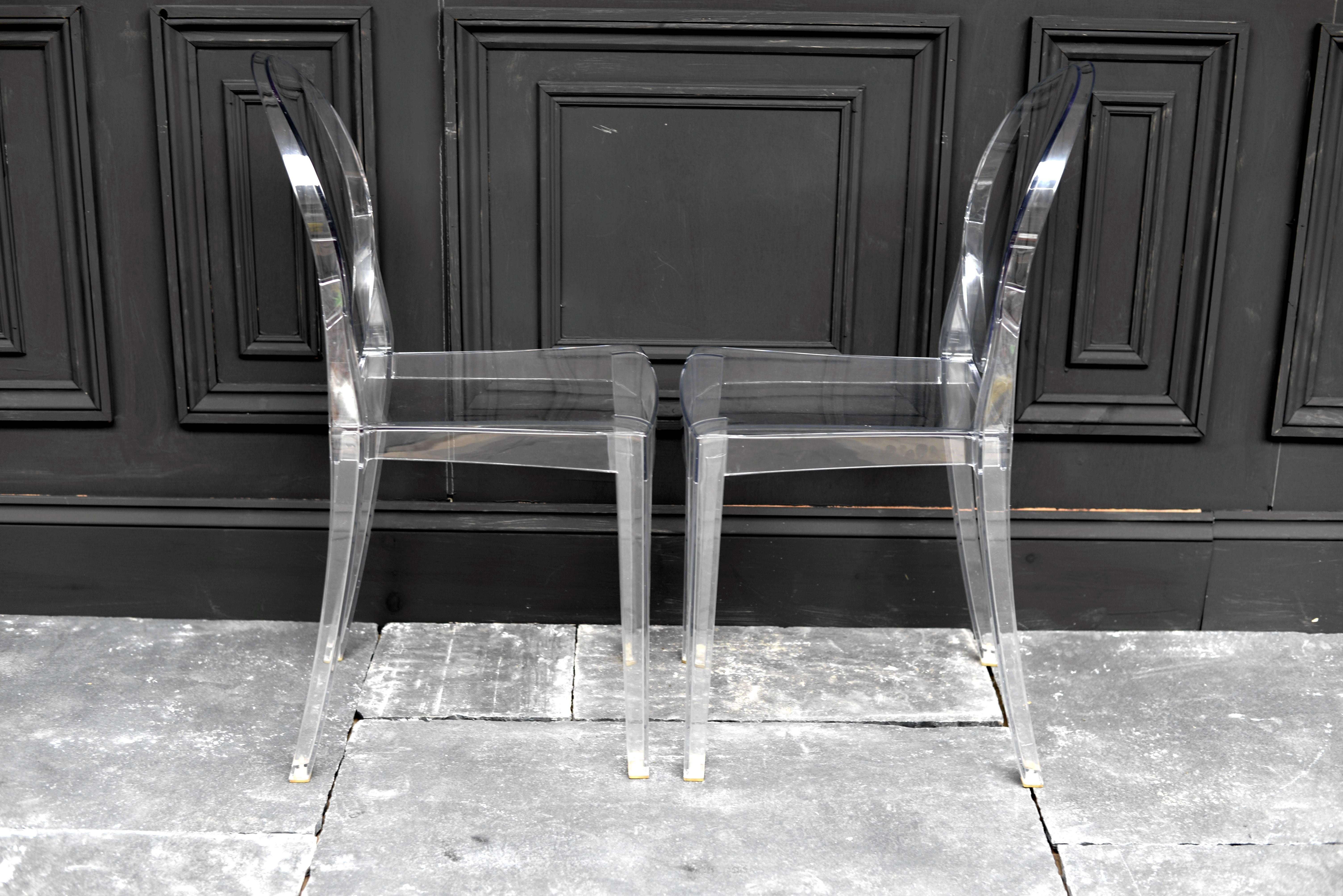 Set of Four Crystal Philippe Starck Victoria Ghost Chairs For Sale 1