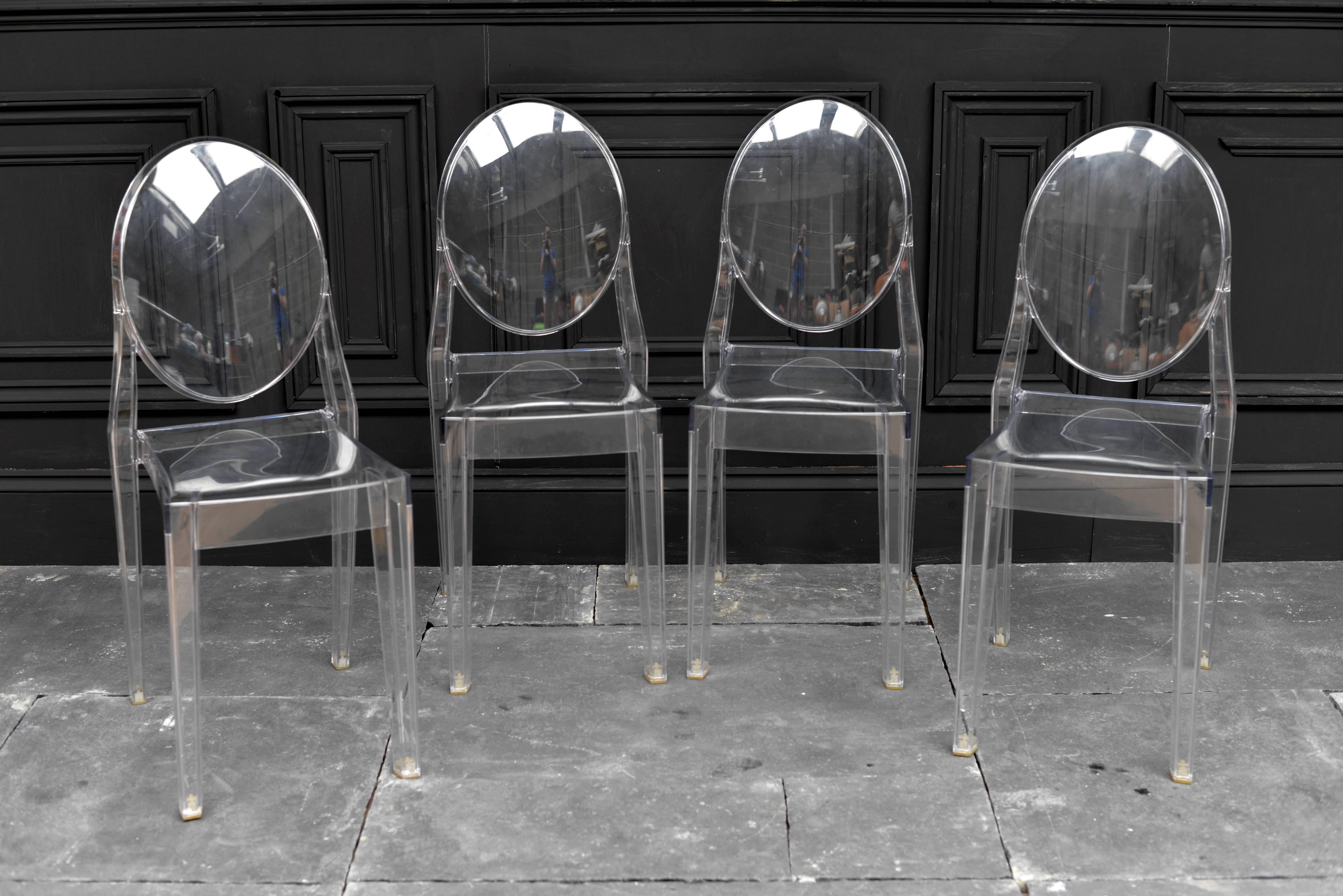 Set of Four Crystal Philippe Starck Victoria Ghost Chairs For Sale at