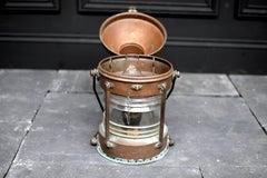 Salvaged Anchor Ship Lantern, circa 1900, Oil Burning Copper Lantern