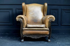 Mid-20th Century Dutch Rolled Up Armrests High Back Leather Chair