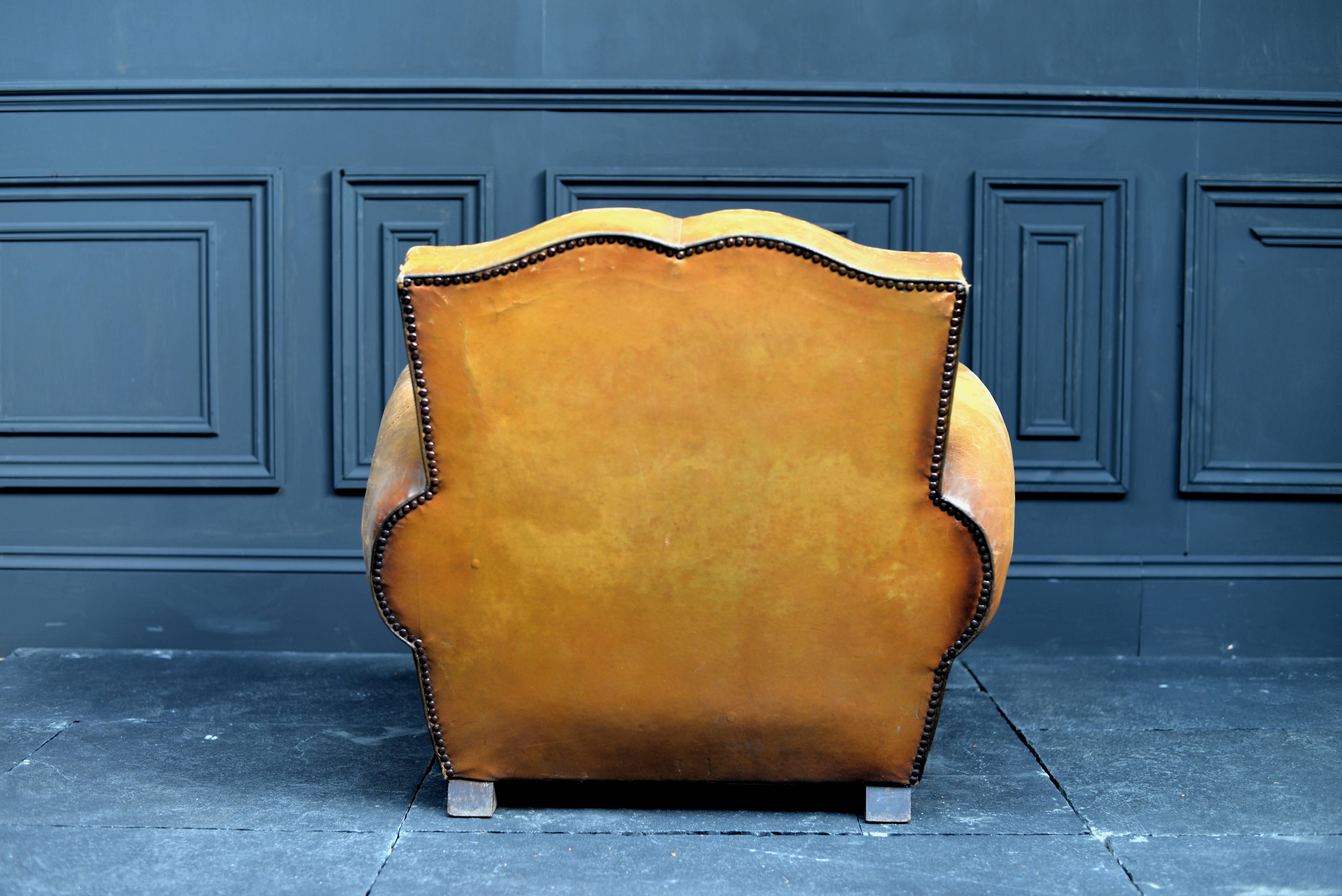 1920s, French Leather Moustache Chair For Sale 1