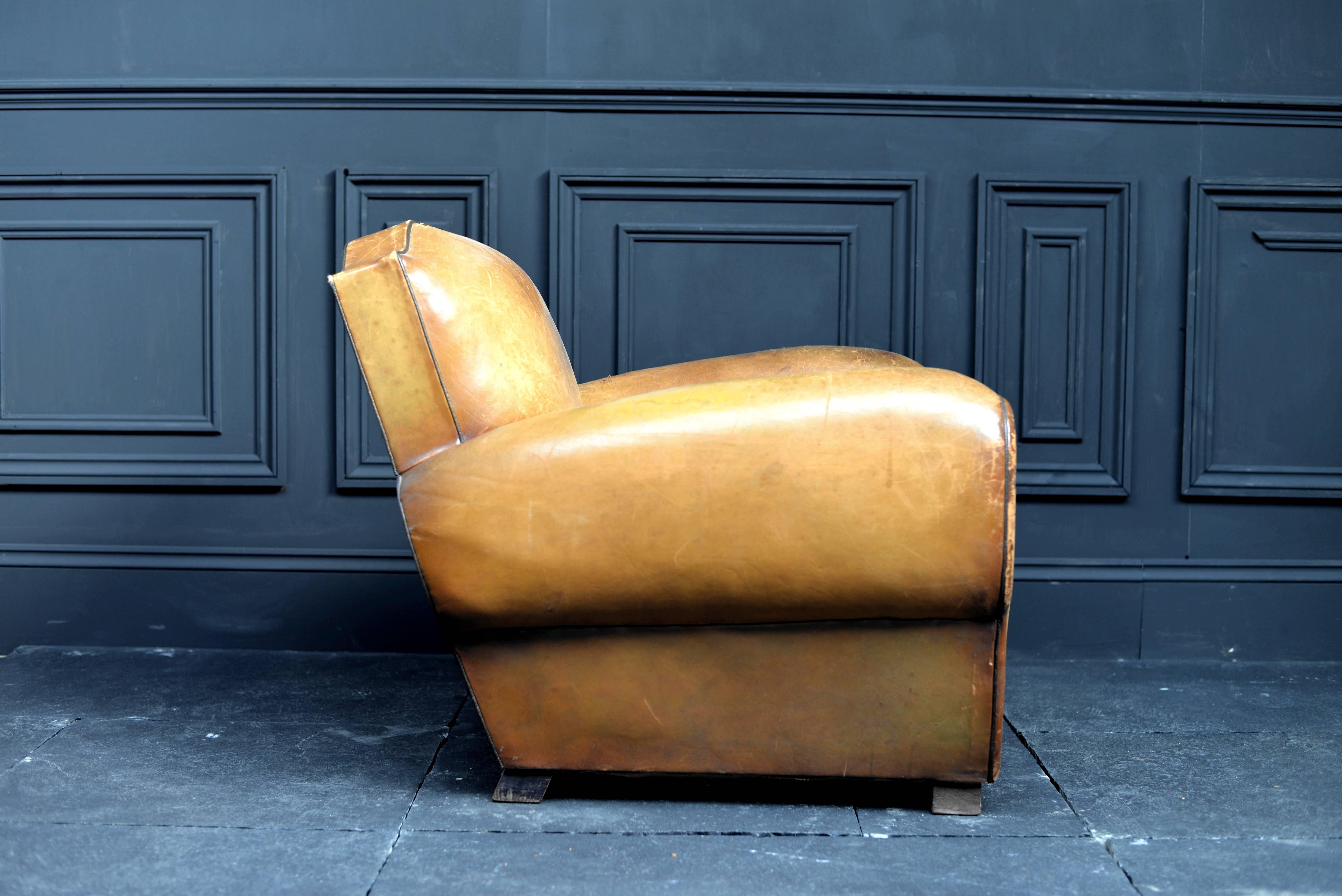 20th Century 1920s, French Leather Moustache Chair For Sale