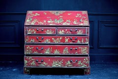 18th Century Red and Gilt Japanned Lacquer Bureau