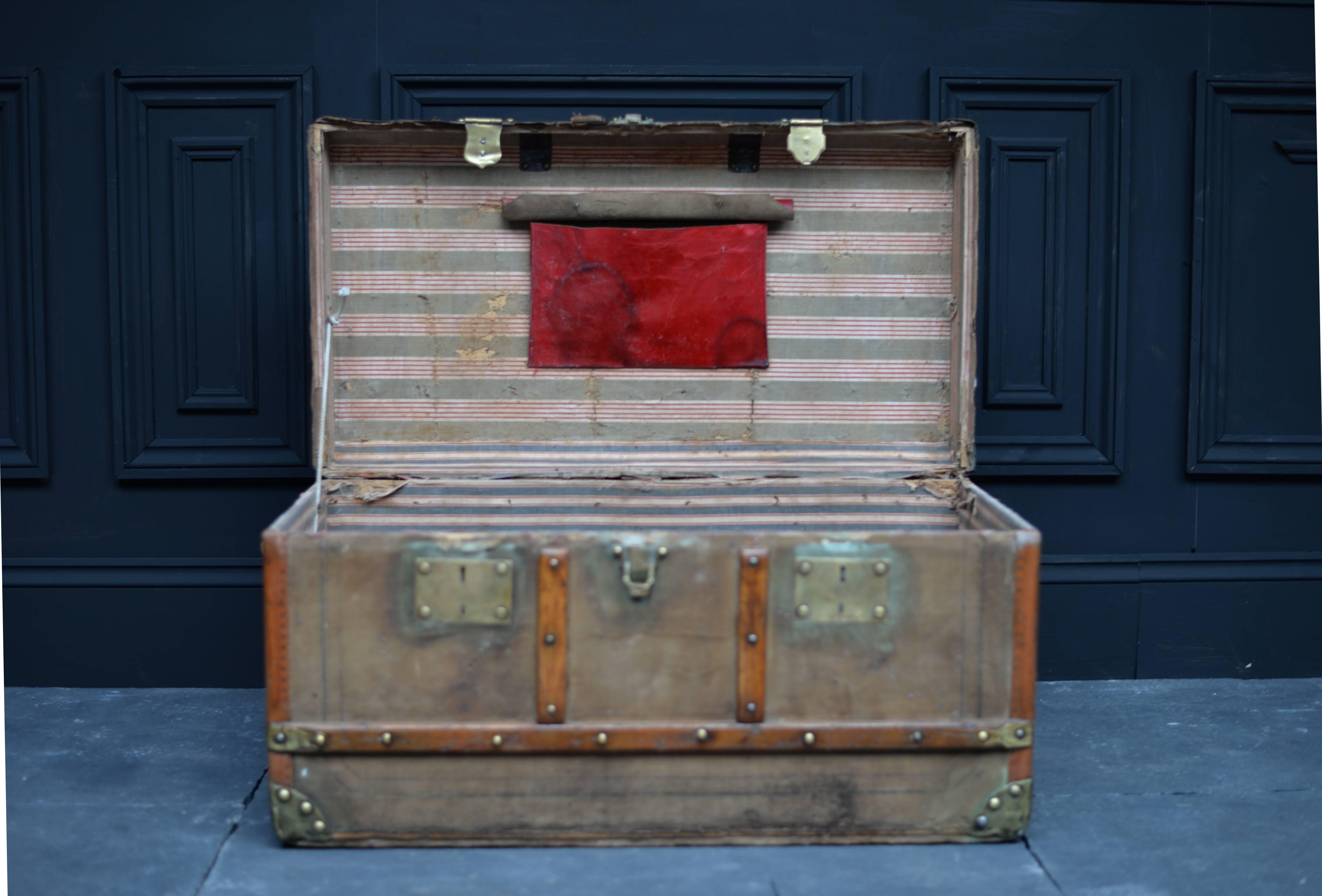 19th Century French Wooden and Brass Trunk, Eugene Laprevotte For Sale 1