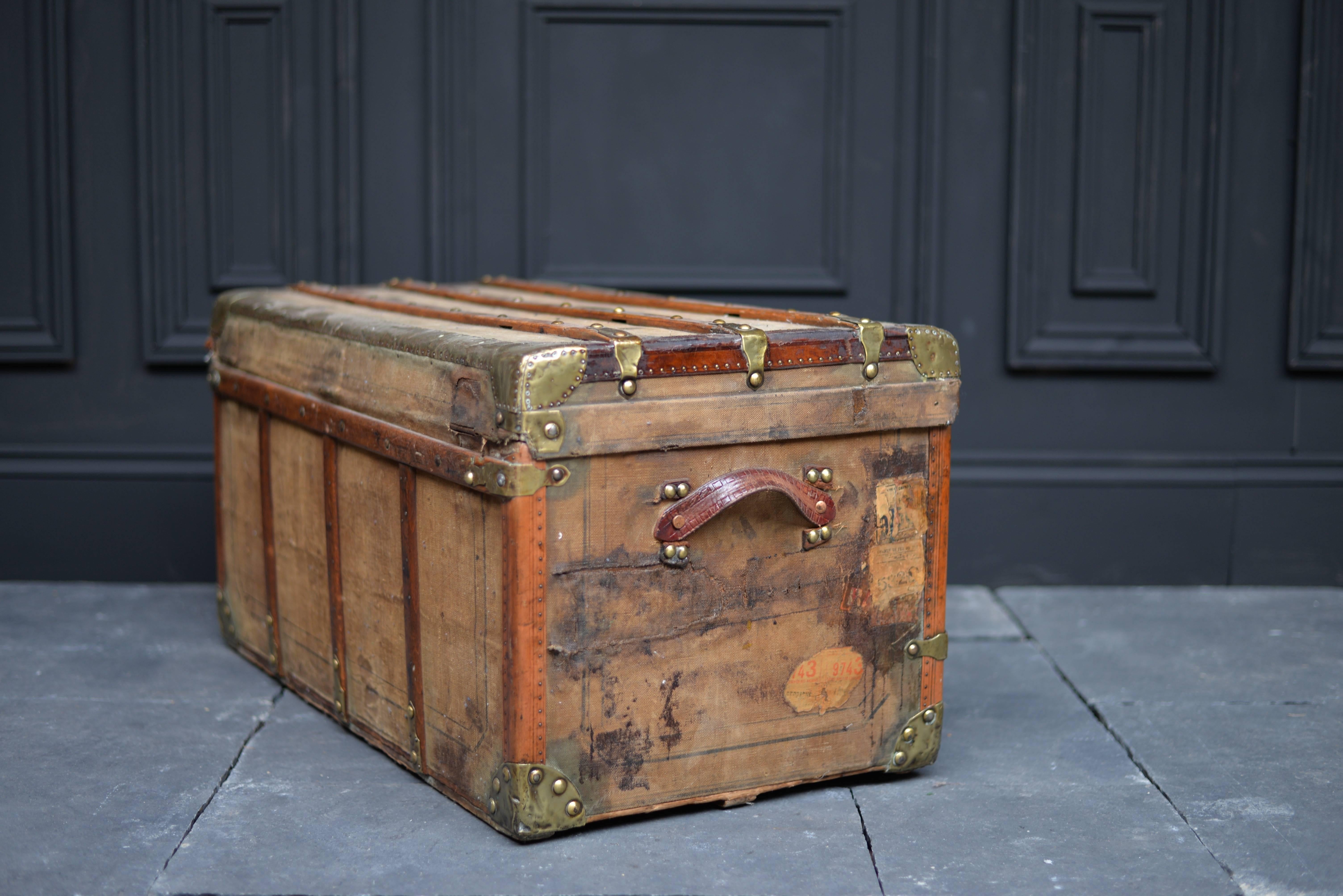 19th Century French Wooden and Brass Trunk, Eugene Laprevotte For Sale 2