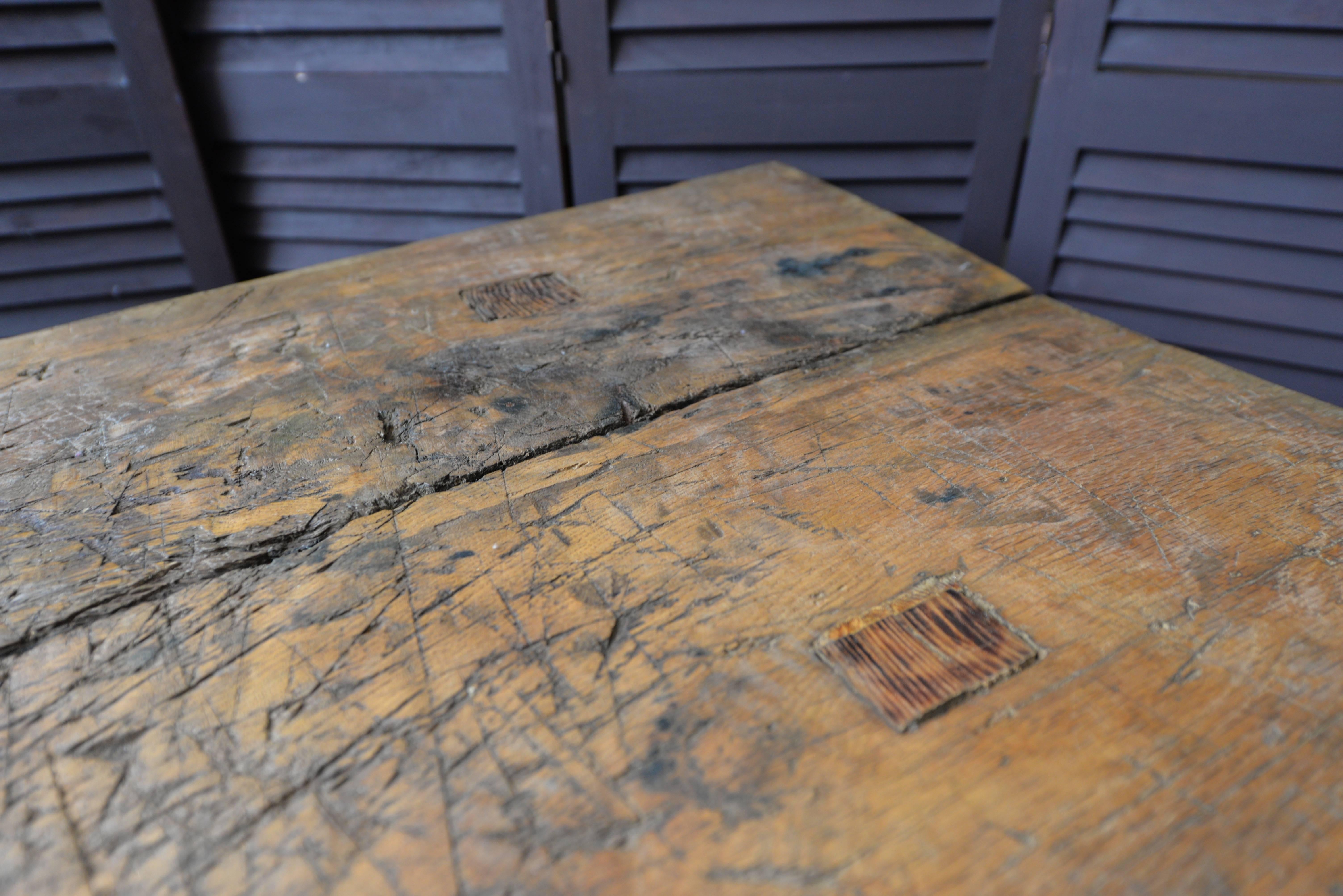 19th Century Solid Wood French Butcher's Block, Rustic Dining Table 5