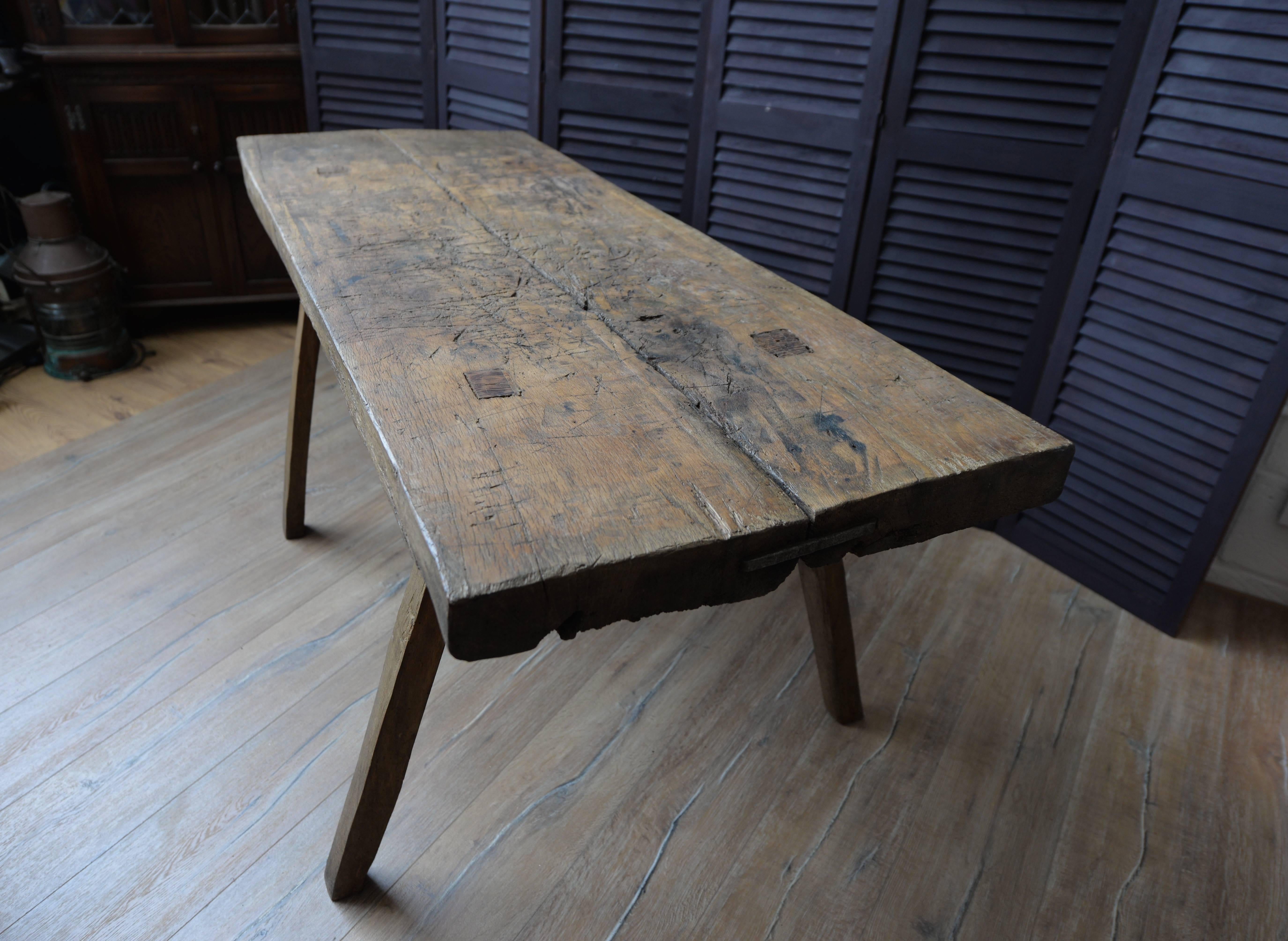 19th Century Solid Wood French Butcher's Block, Rustic Dining Table 3