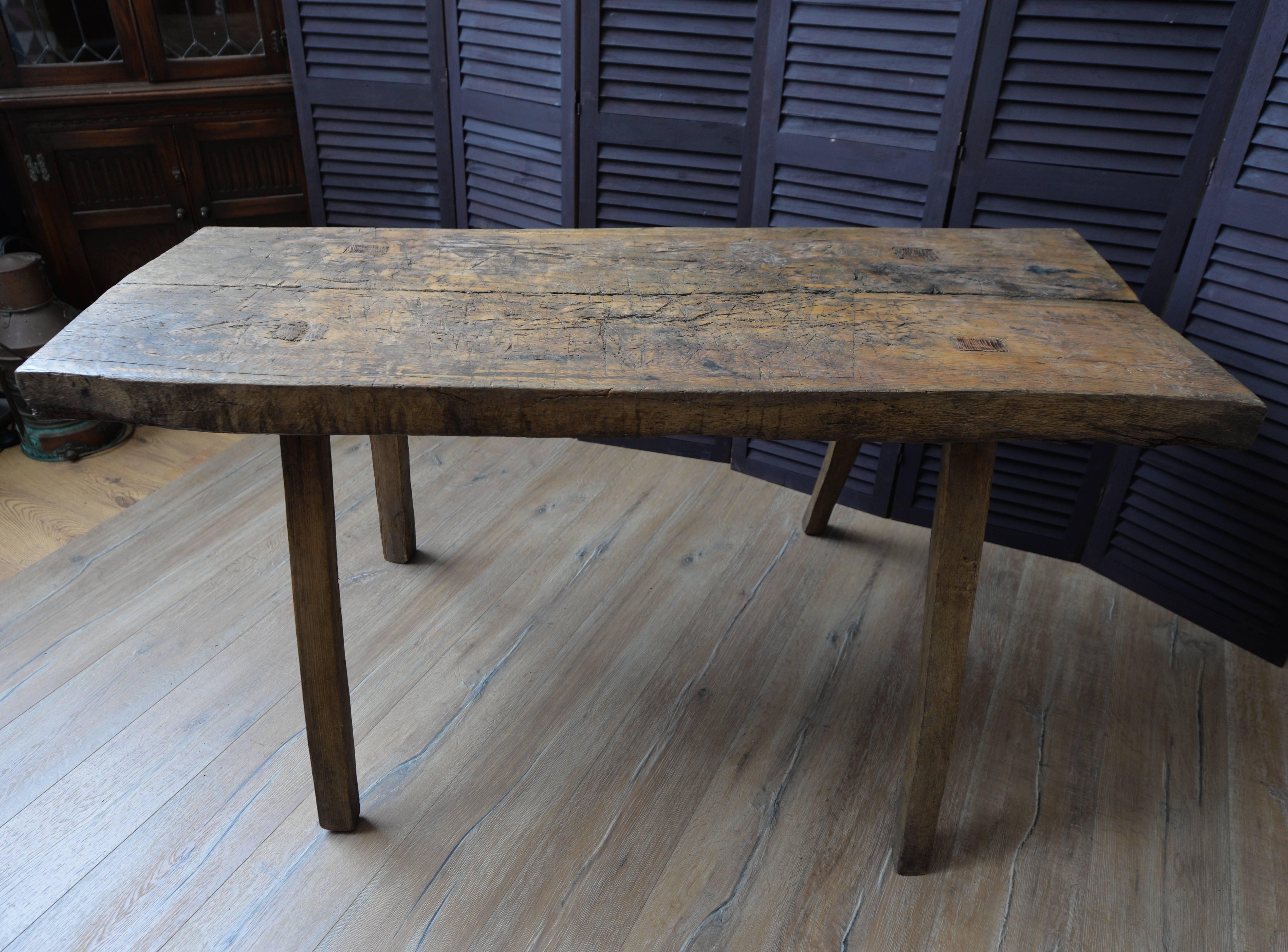 19th Century Solid Wood French Butcher's Block, Rustic Dining Table 6