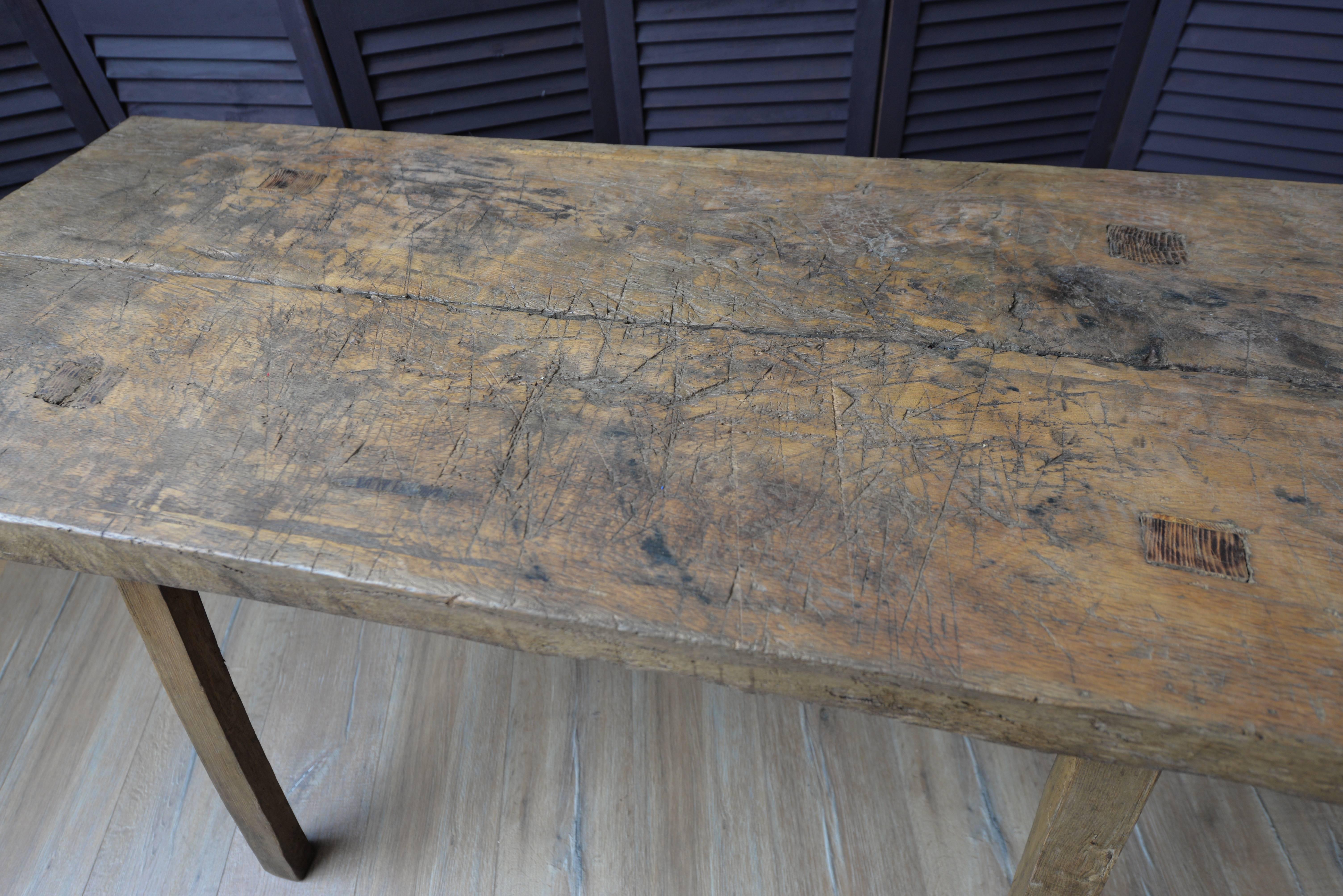 19th Century Solid Wood French Butcher's Block, Rustic Dining Table 4